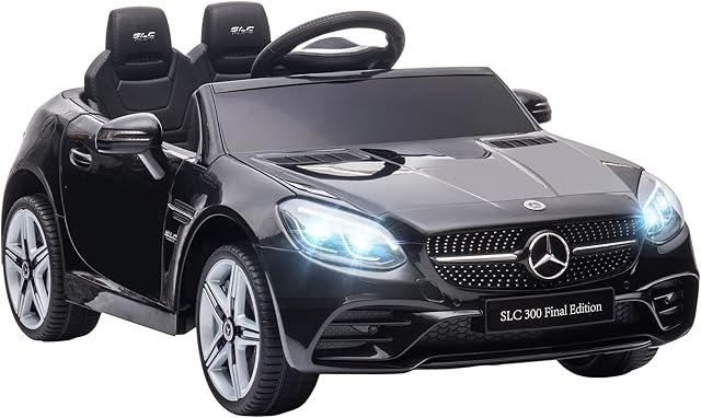 HOMCOM AIYAPLAY Benz SLC 300 Licensed 12V Kids Electric Ride On Car with Parental Remote Two Motors Music Lights Suspension Wheels for 3-6 Years Black