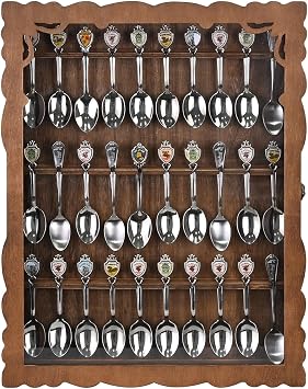 Ikee Design Wooden 30-Souvenir Spoon Display Case Cabinet Wall-Mounted