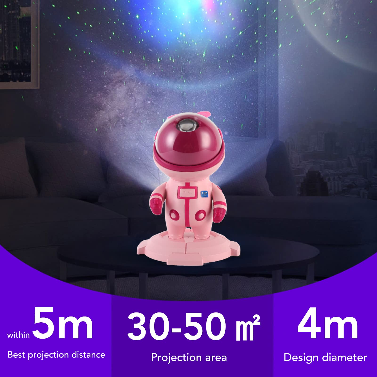 MEFE Proiettore di Luce Notturna a LED a Stella, Lampada per proiettore stellare cosmonauta USB, Luce di proiezione Ambientale RGB per Bambini, Adulti, Decorazione della Camera (Rosa)