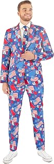 Men's Party Costumes - USA Patriotic Theme - Slim Fit - Includes Matching Blazer Jacket, Pants & Tie