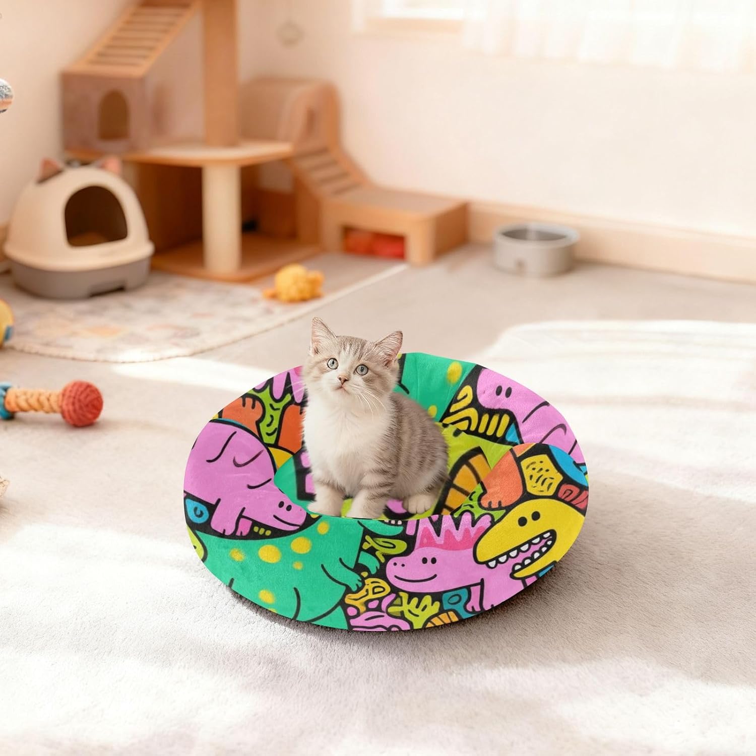 Cute and Colorful Cartoon Dinosaurs Pet Dog Beds Warm & Soft Dog Pillow Bed for Extra Small Size Pets Sleeping S