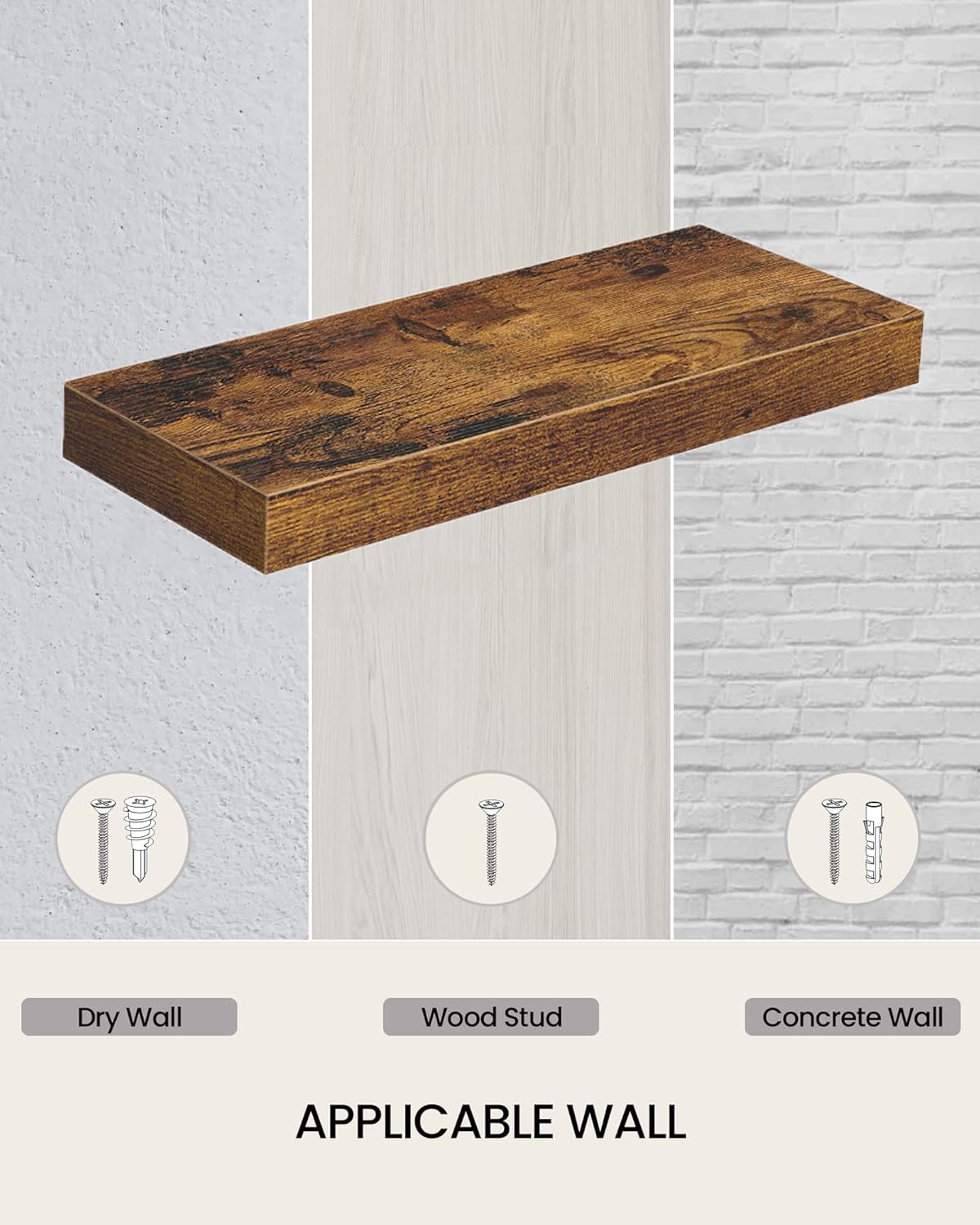 Hzuaneri 15" Floating Shelves - Set of 4 Bathroom Shelf, Retro Wall Shelf, Wall Mounted Hanging Shelf with Invisible Brackets, for Living Room Decor, Bathroom, Bedroom, Kitchen, Rustic Brown 00901XFS : Home & Kitchen