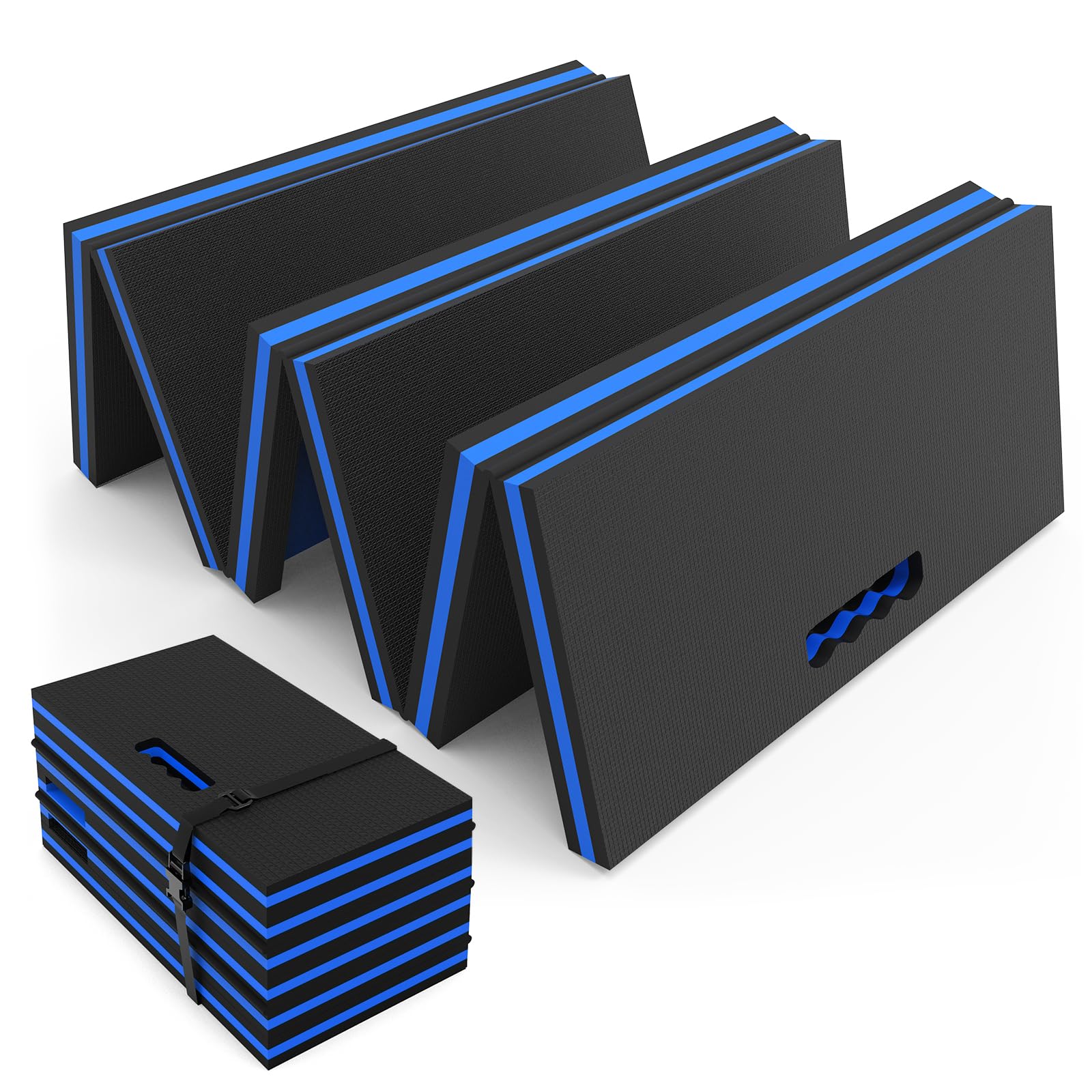 Thick Mechanic Mat, Foldable EVA Mat with Magnetic Tool Compartments, Waterproof Mechanic Kneeling Pad with Handle for Garage Workshop Repairing Gardening, 46.5" x 15.8" x 1.1 ", Black & Blue-image-48