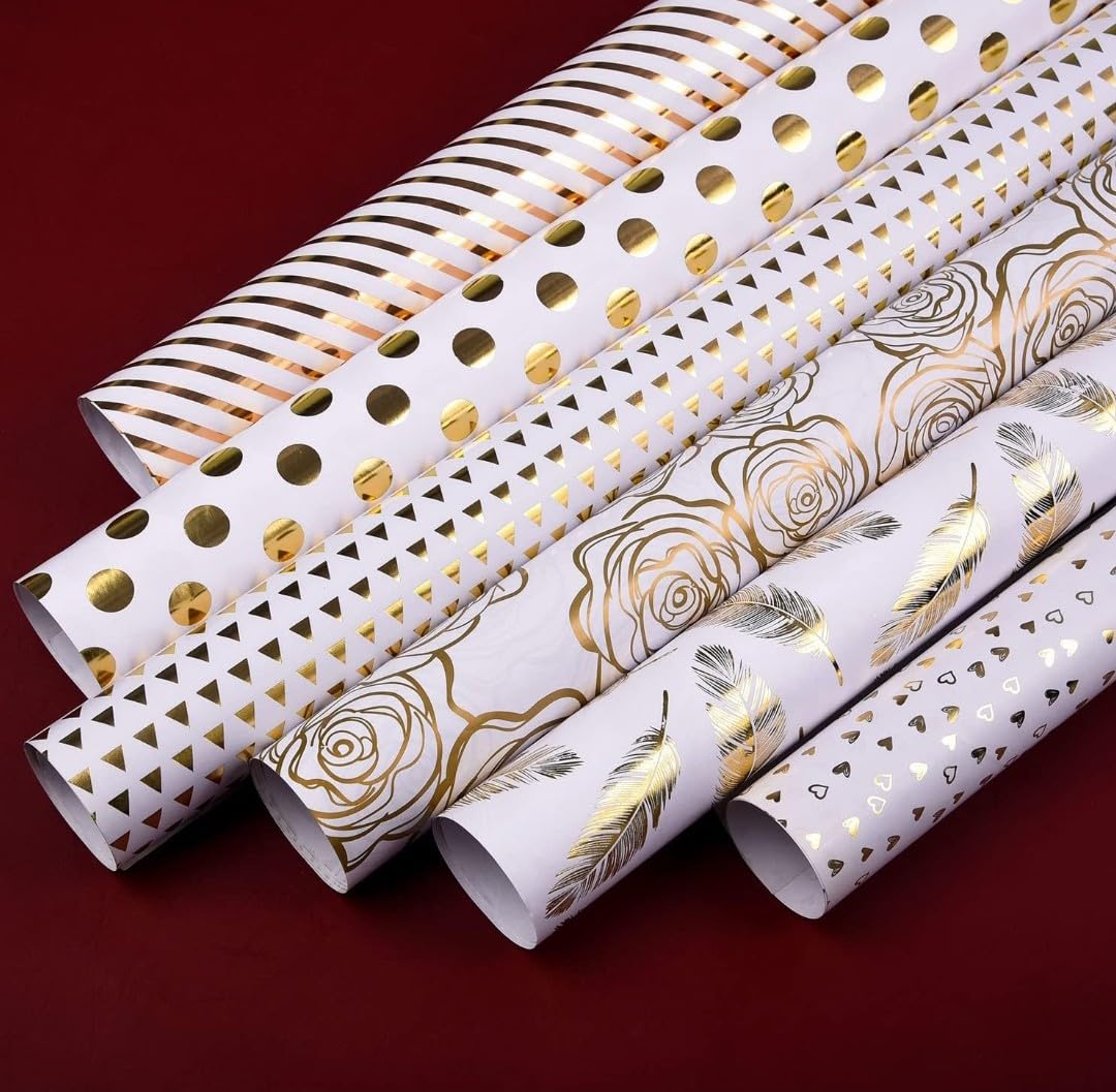 Vrb Dec Tm 10 Pcs Gift Wrapping Paper Sheet For Boxes/Gift Papers Sheets/Gift Wrapper/Gift Packing Material Wrapping Paper (Golden 10 Sheets With Gift Card)