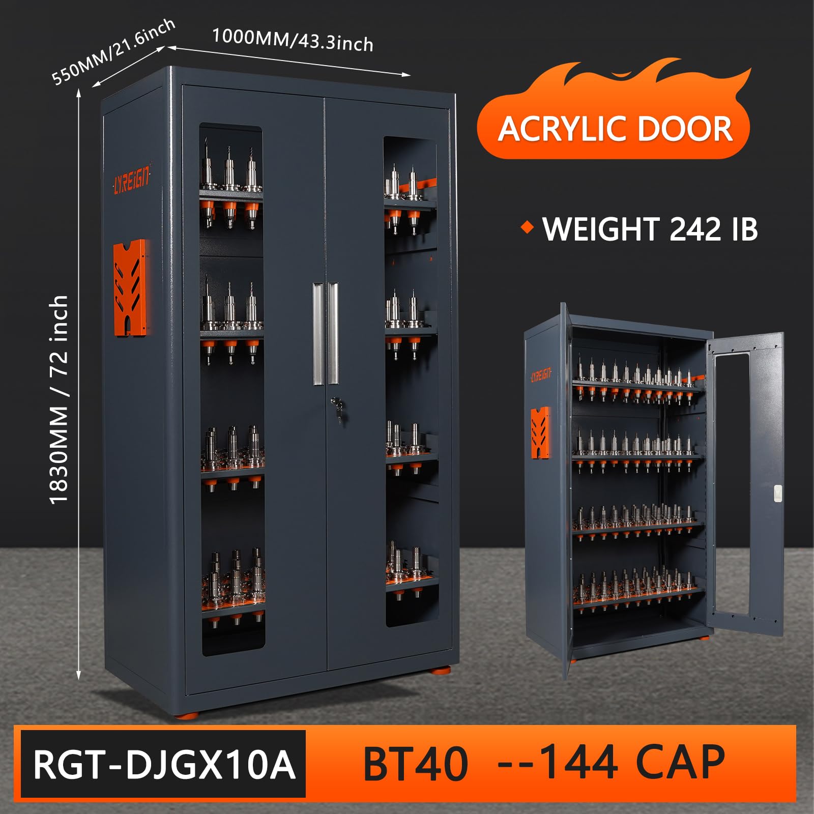 LYREIGN Large Capacity CNC Tool Holder Keeper with Lock, CNC Tool Holders Chests Cabinets Organizers, CNC Tool Storage Rack for Storehouse Factory Garage