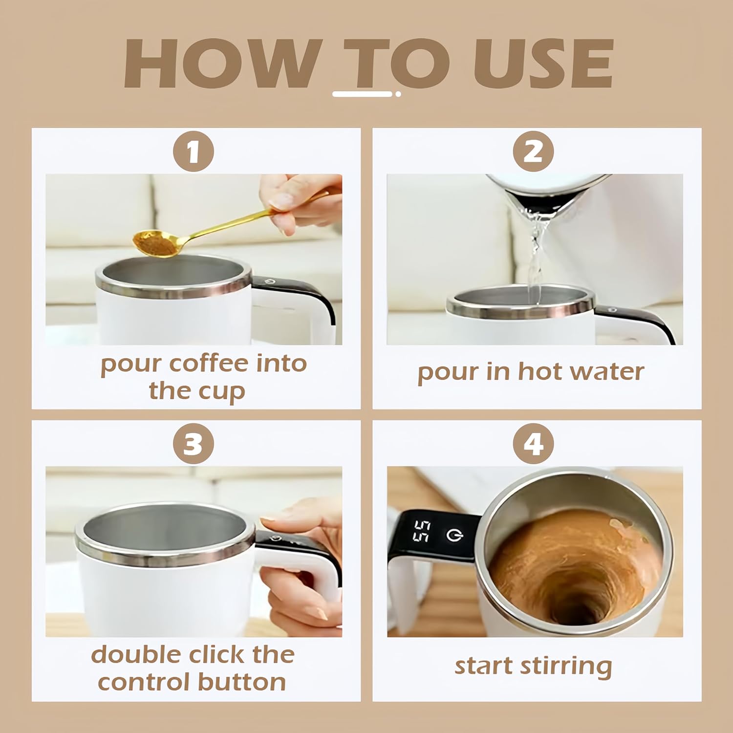 Self-Stirring Magnetic Coffee Cup with Temp Display, Upgraded Automatic Magnetic Stirring Mug Self Stirring Mug with Lid Rechargeable Stirring Mug, for Milk and Other Beverages (Black and white mixed)