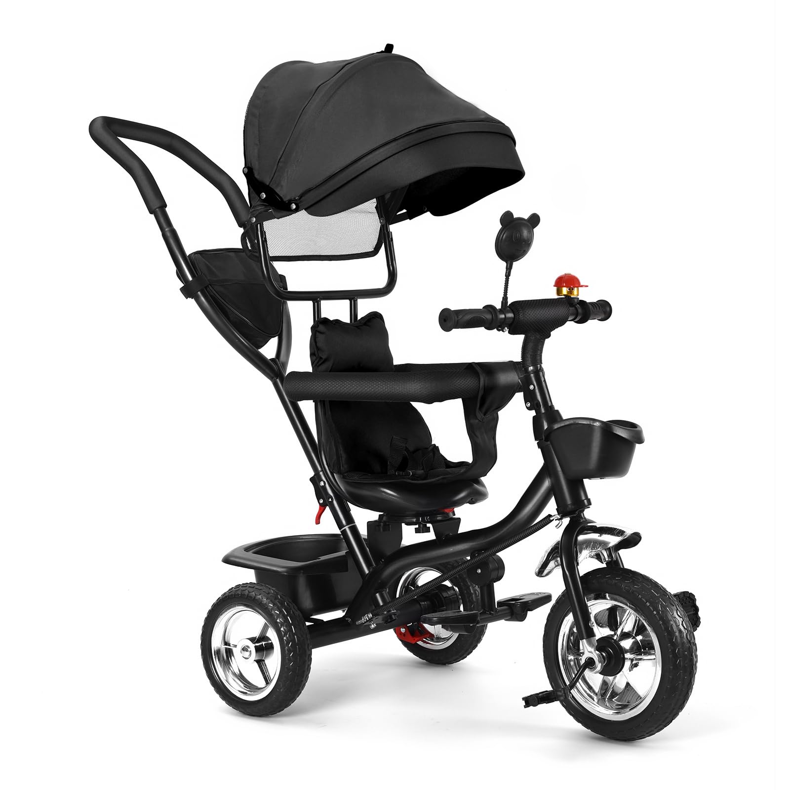 OHMG Tricycle bébé évolutif 5 en 1 vélo Poussette bébé avec poignée de poussée, auvent Amovible, Ceinture de sécurité à 5 Points, Rangement, Repose-Pieds, Frein, pour Enfants de 1 à 5 Ans