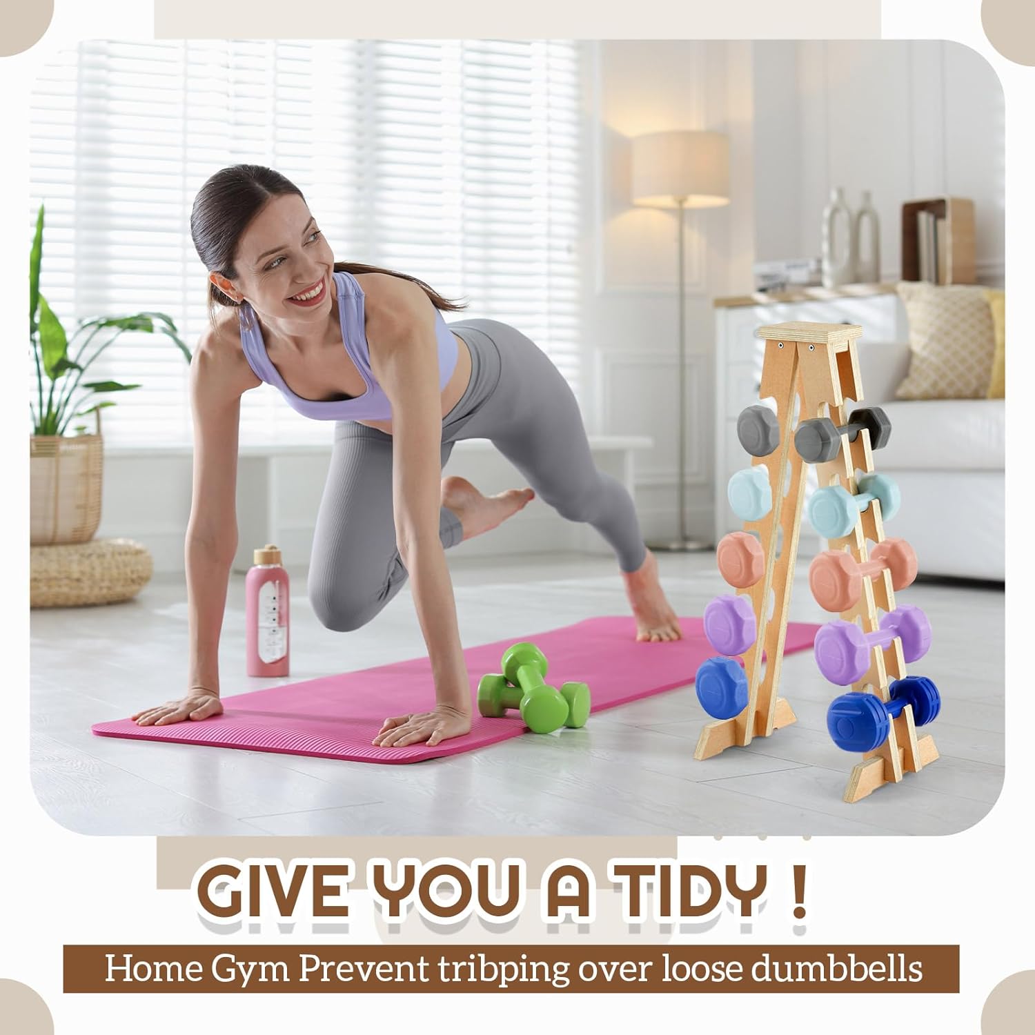 Collingmill 5 Tier A Frame Dumbbell Rack Stand, 200 Lbs Capacity Wooden Weight Organizer for Women Home Gym, Compact Birch Plywood Storage for Dumbbells Workout Equipment