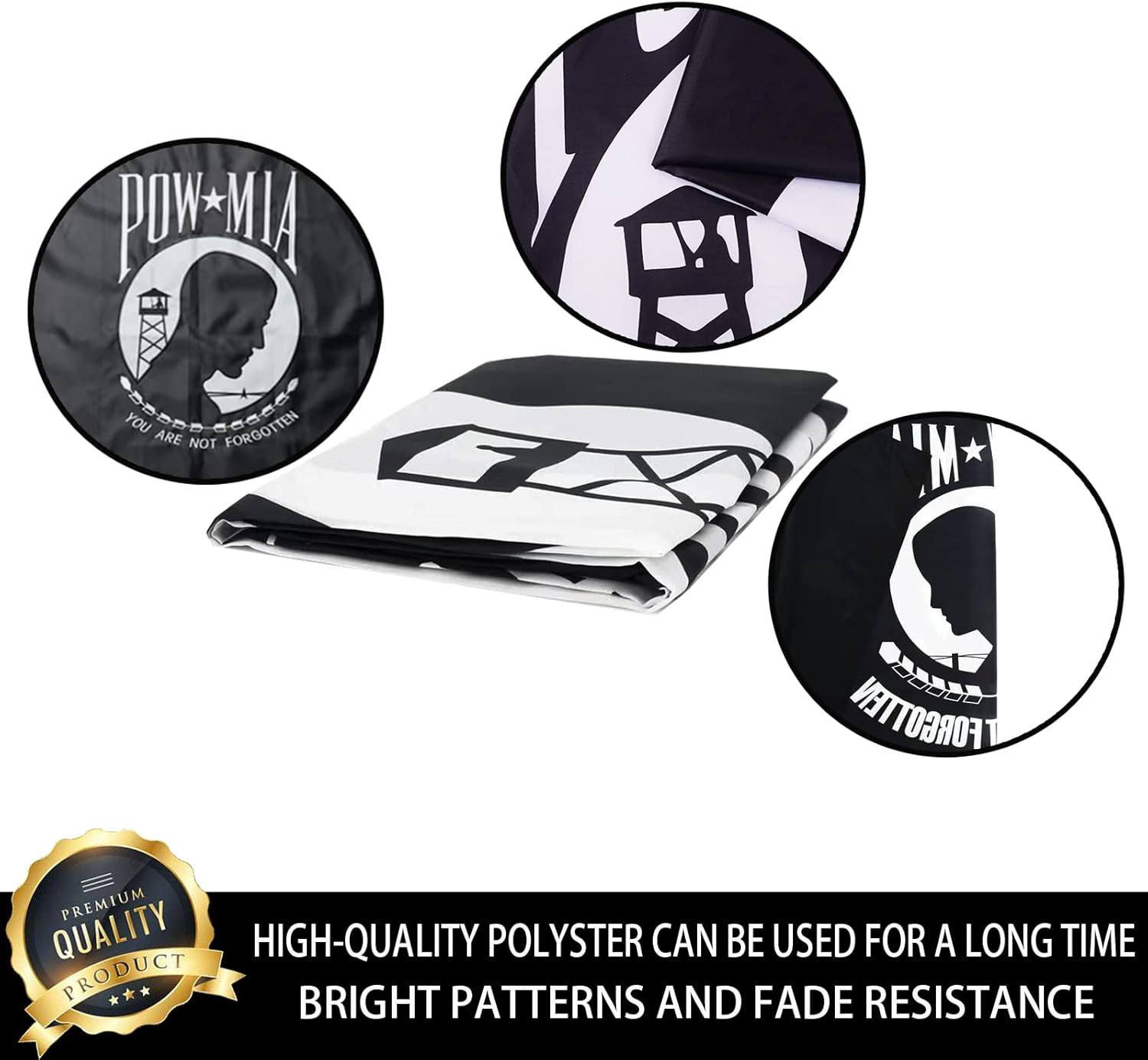 Pow Mia Flag 3x5 Outdoor Double Sided-US Mia Pow Military Flags-Heavy Duty 3 Ply Vivid Colors Double Stitched with Brass Grommets for Outdoor Indoor Truck - Image 3