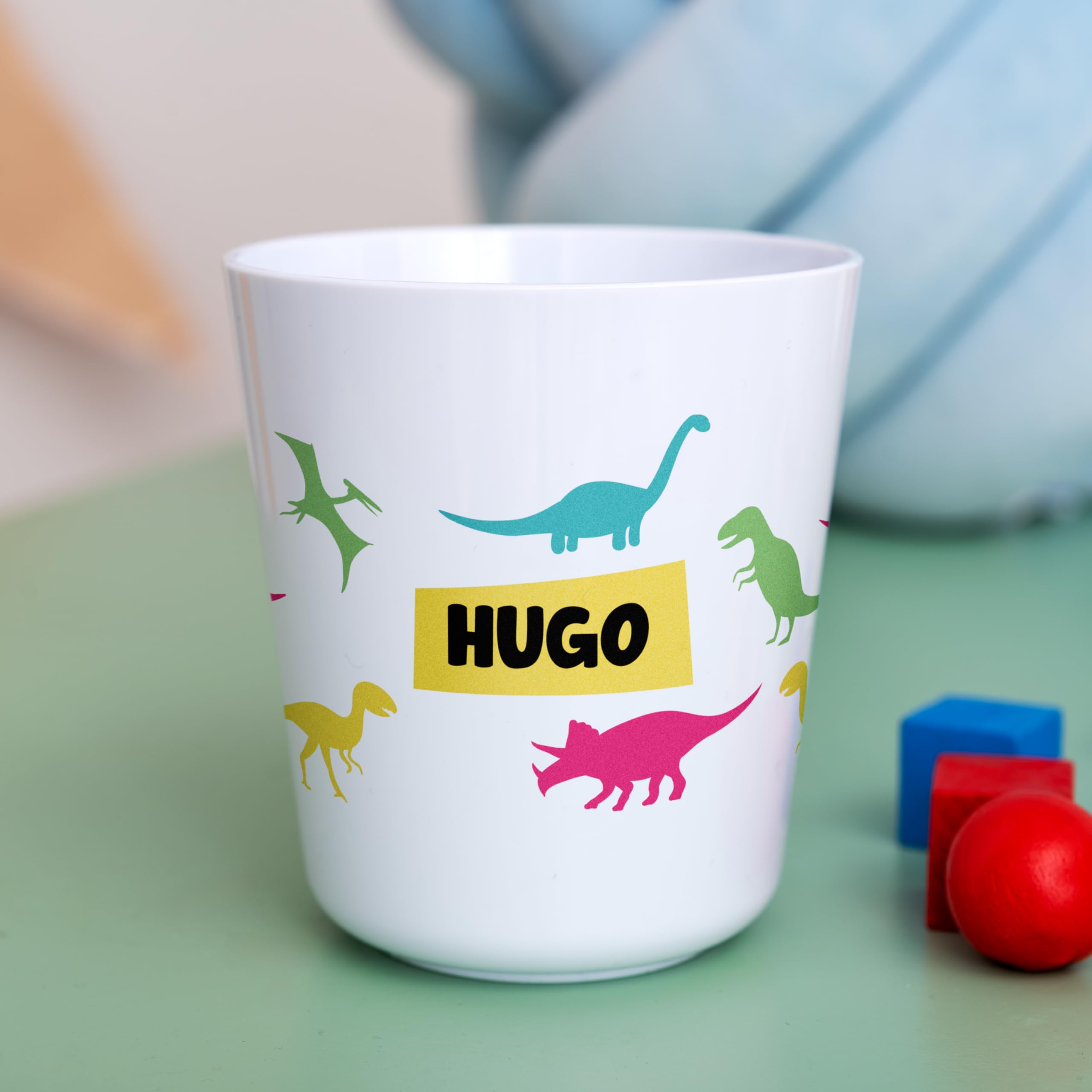 Vaso personalizado para Niños | Vuelta al Cole/Guardería | Vaso Infantil con Nombre | Plástico Irrompible sin BPA | 200 ml (Dinosaurios colores)