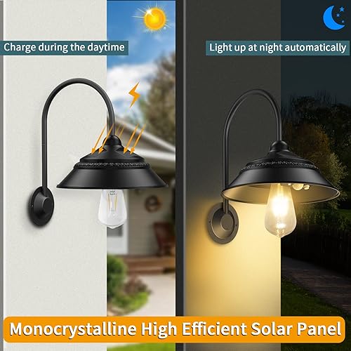 Miniatura 5 de Aqonsie - Lámpara solar para exteriores con 3 modos de iluminación y sensor de movimiento, apliques solares de pared rústicos, luces solares de