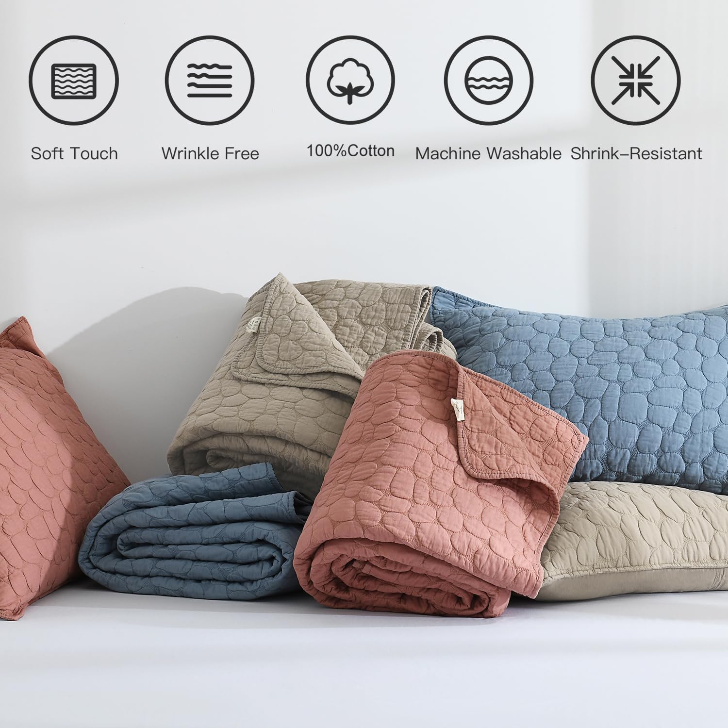 HORIMOTE HOME 100% Cotton Quilt Set Queen Size, Dark Beige Pre-Washed Bedspreads Coverlet Set with Cobblestone Pattern, Cozy Lightweight Stitching Decorative Bedding Cover for All Seasons - Image 7