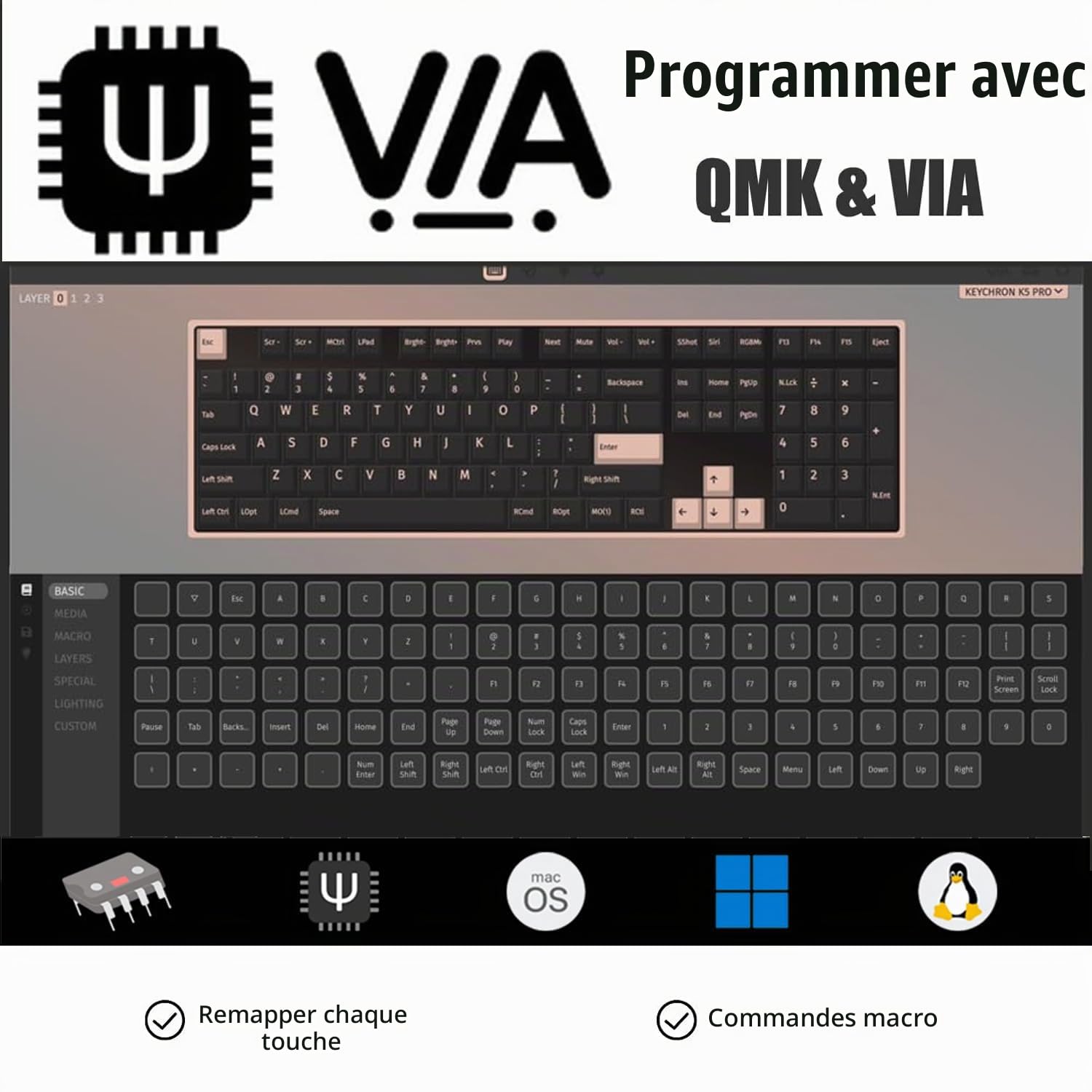 Keychron K5 Pro Clavier Mécanique sans Fil Ultra-Mince Personnalisé, Taille réelle 108 Touches Hot-Swap QMK/Via Programmable, Cadres en Aluminium Gateron Rouge Switch pour Mac/Windows/Linux, FR-ISO