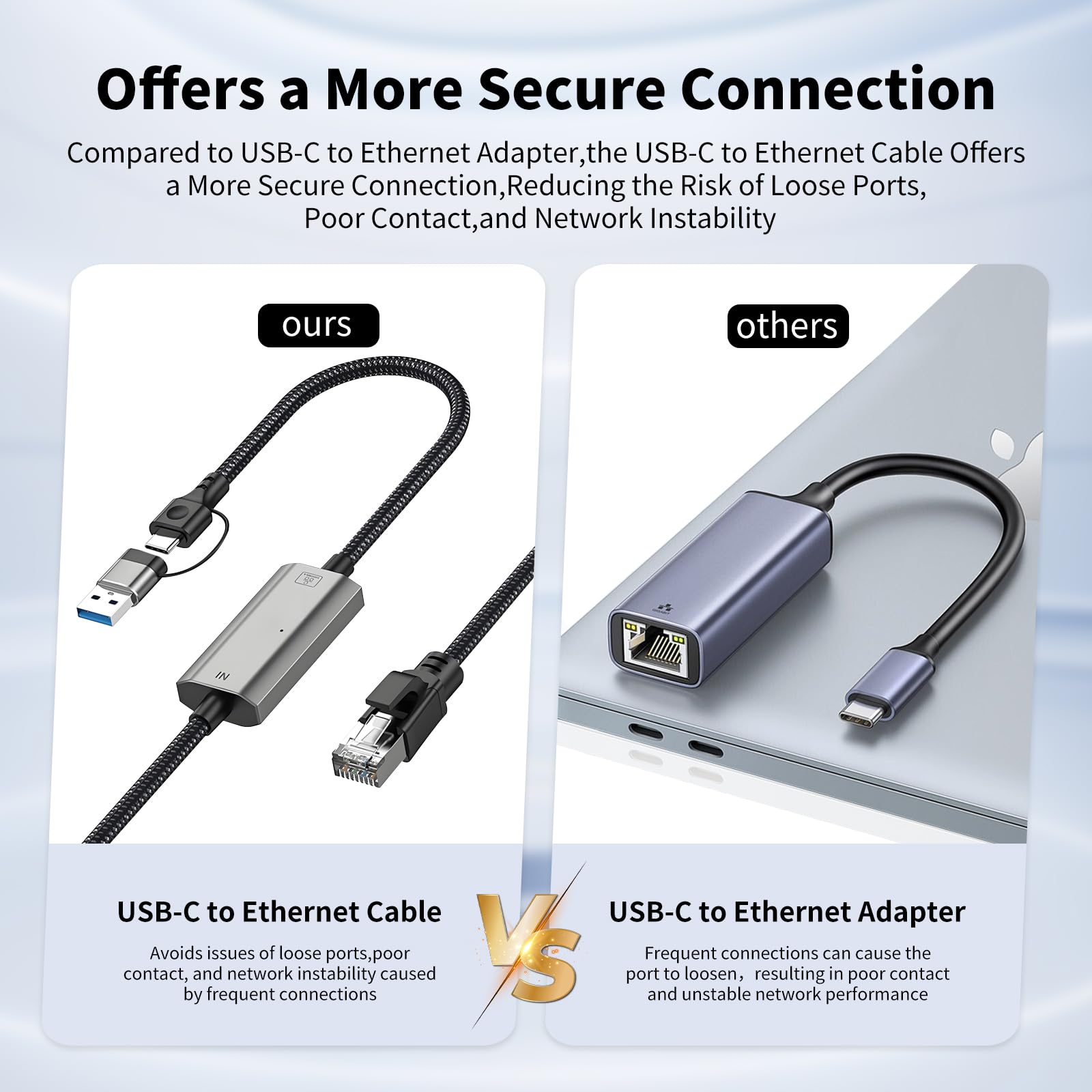 Adaptador 2 en 1 USB-C/USB 3.0 a Ethernet de 4 pies, cable de red LAN Gigabit tipo C a RJ45, 1000 Mbps conectado directamente, cable Ethernet tipo C compatible con MacBook Pro, iPad Pro