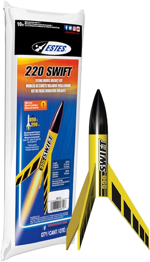 Estes 810 220 Swift Rocket-Building Kit, Intermediate Mini Flying-Rocket-Model Kit for Ages 10+