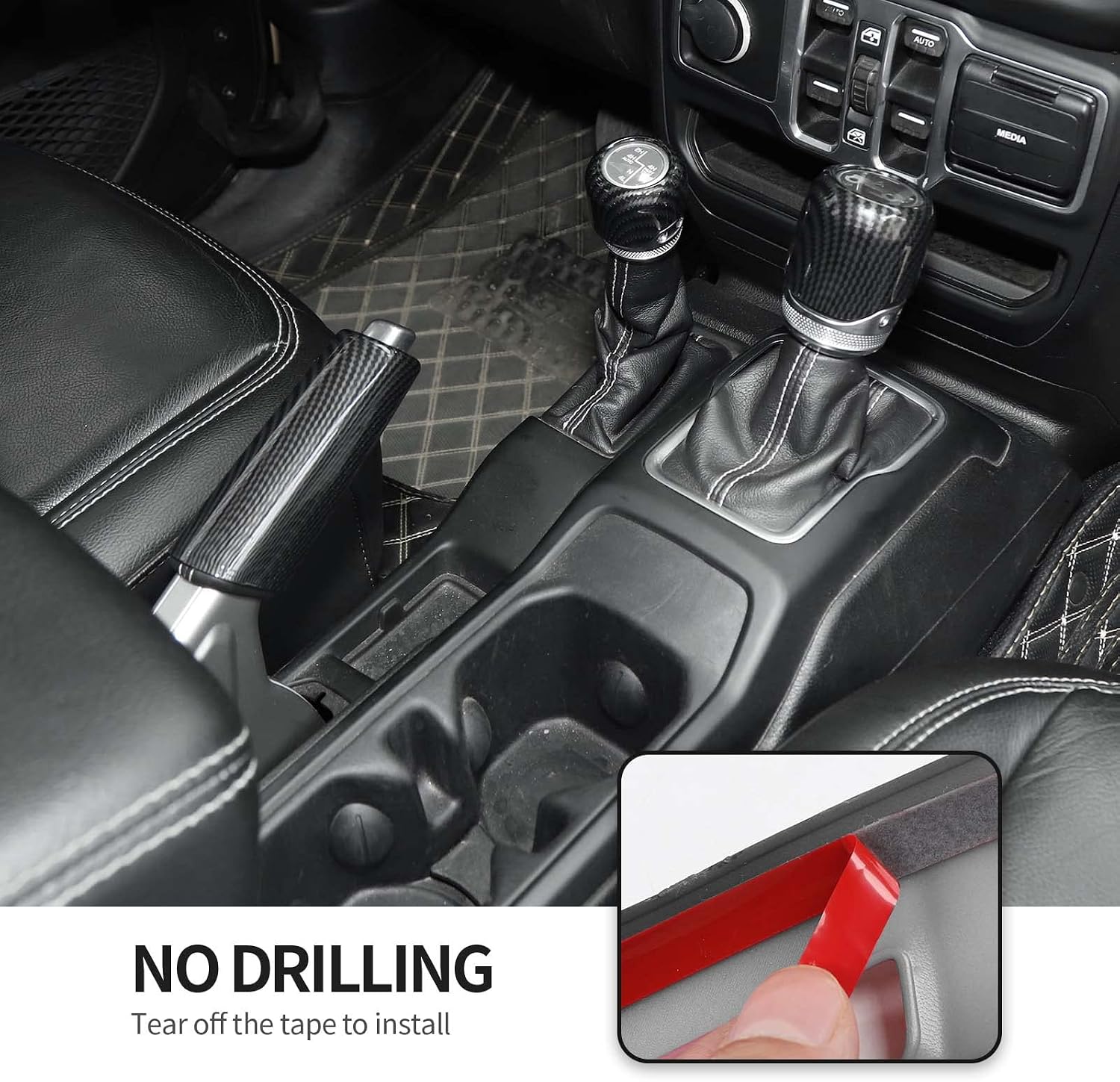 CheroCar for JL Handbrake Cover Gear Shift Knob Cover Drive Mode Shift Knob Cover for 2018-2021 Jeep Wrangler JL JLU & Jeep Gladiator JT (Carbon Fiber)…