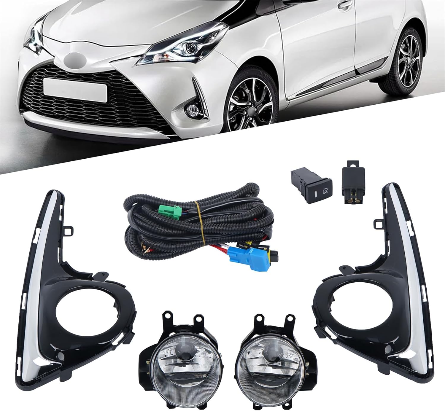 LABLT Pair of Fog Light Replacement for Yaris Vitz 2018 2019 2020 Right Left Side Driving Fog Lamps Clear Lens Daytime Running Light