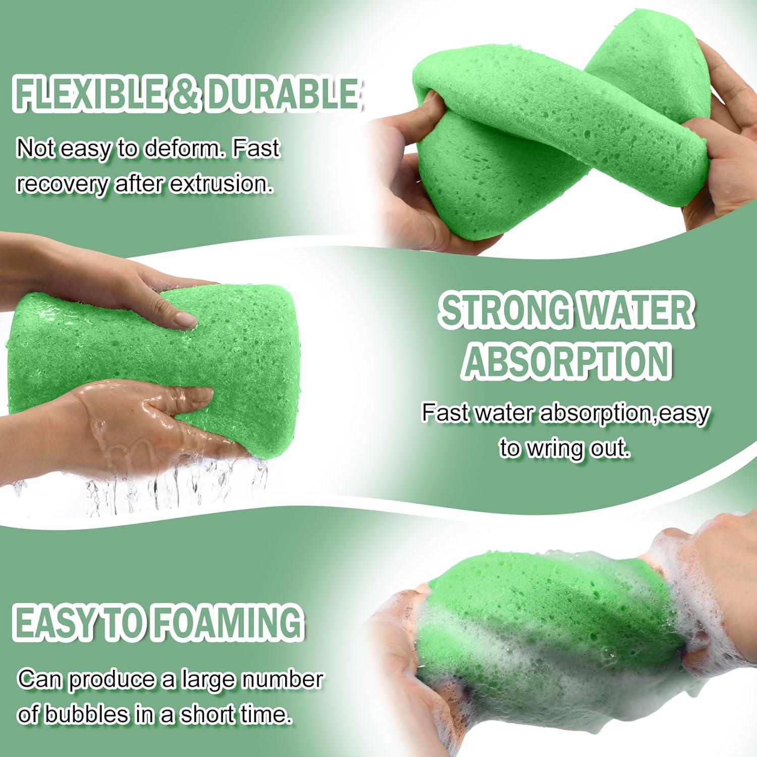 Tioncy 24 Pcs Large Car Wash Sponges Bulk 7.5 x 5.5 x 1.9 Inch Grouting Foam Cleaning and Washing Sponge Commercial Foam Large All Purpose for Kitchen Bathroom Household (Green)