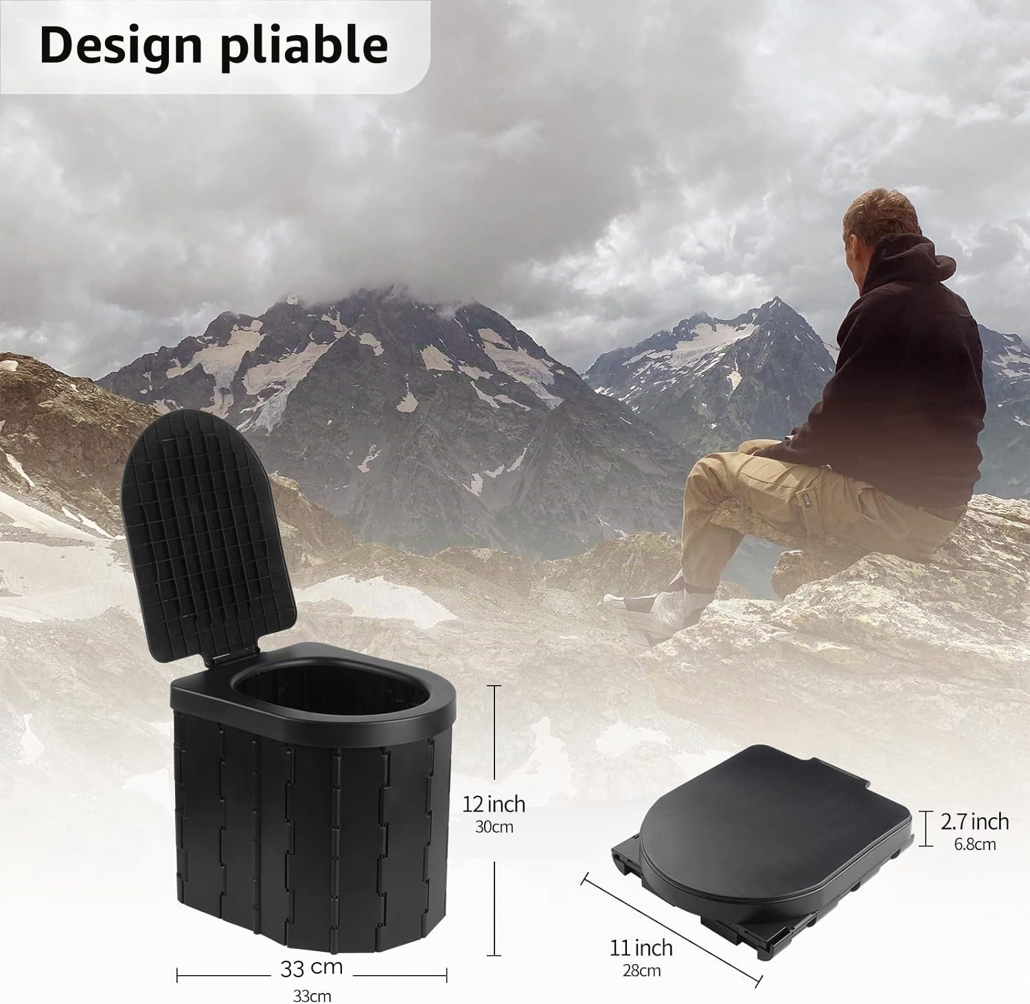 Toilettes de camping, toilettes portables pour adultes et enfants, pot Porta pliable et étanche pour camping, voiture, seau, voyage, extérieur, randonnée, voyages, bateau, plage, tente (noir)