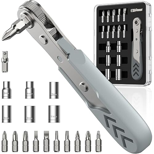 AXTH 17in1 Right Angle Ratcheting Screwdriver Set, [Bearing Steel] 36-Tooth Mini Ratchet Wrench, Men Gifts, Low Profile Ratchet Screwdriver, Magnetic Offset Screwdriver Repair Tool