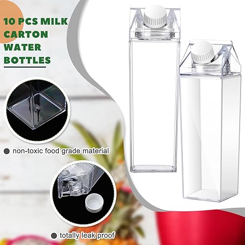 Miniatura 2 de Botellas de agua de cartón de leche transparente, 17 onzas, a prueba de fugas, bonita botella de leche cuadrada portátil para deportes al aire