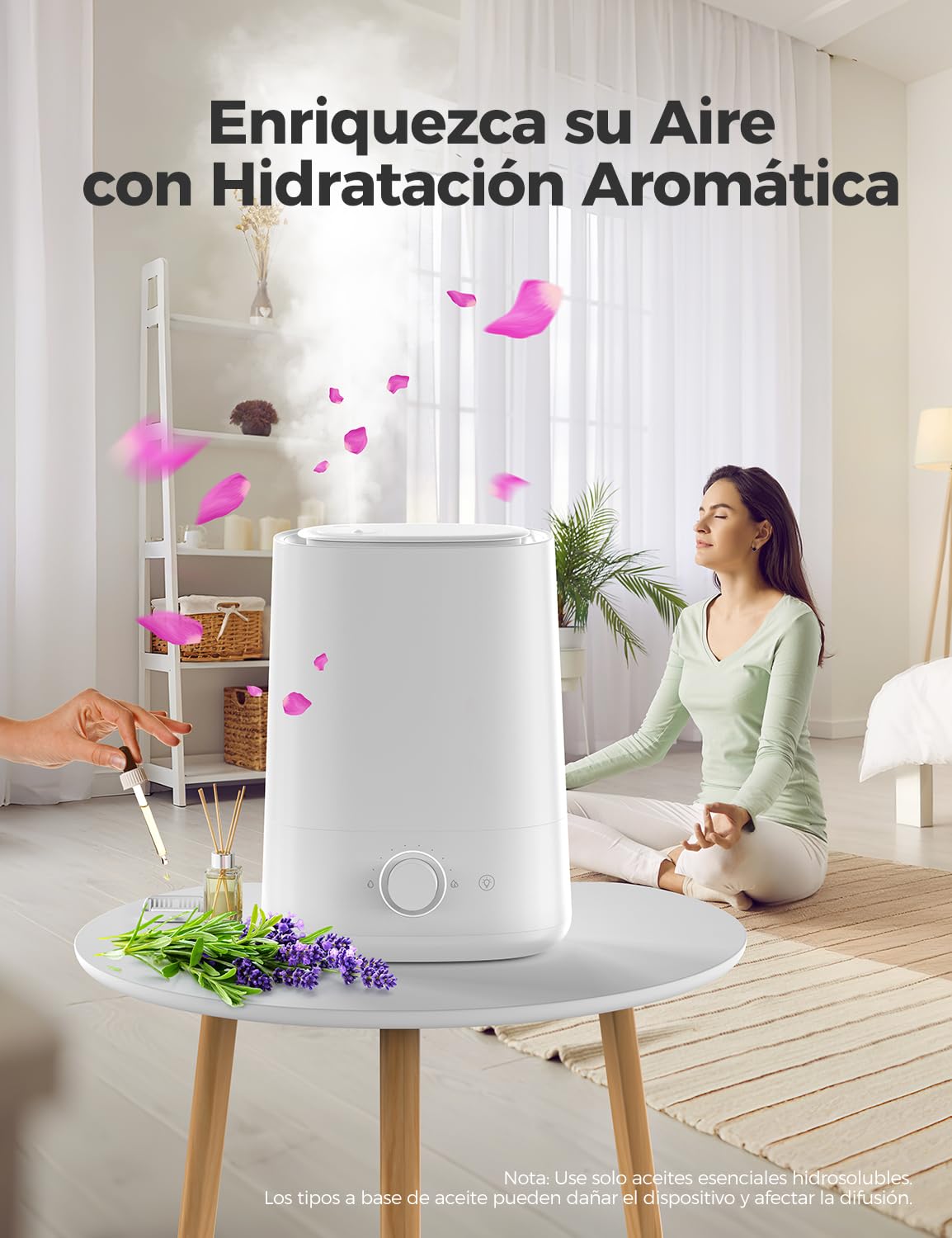 AROEVE Humidificador 5L, Nebulización Ultrasónica Fría con Difusor de Aceites Esenciales, Boquilla 360°, Luz Nocturna 28dB, 50H de Duración, para Habitación de Bebé, Plantas