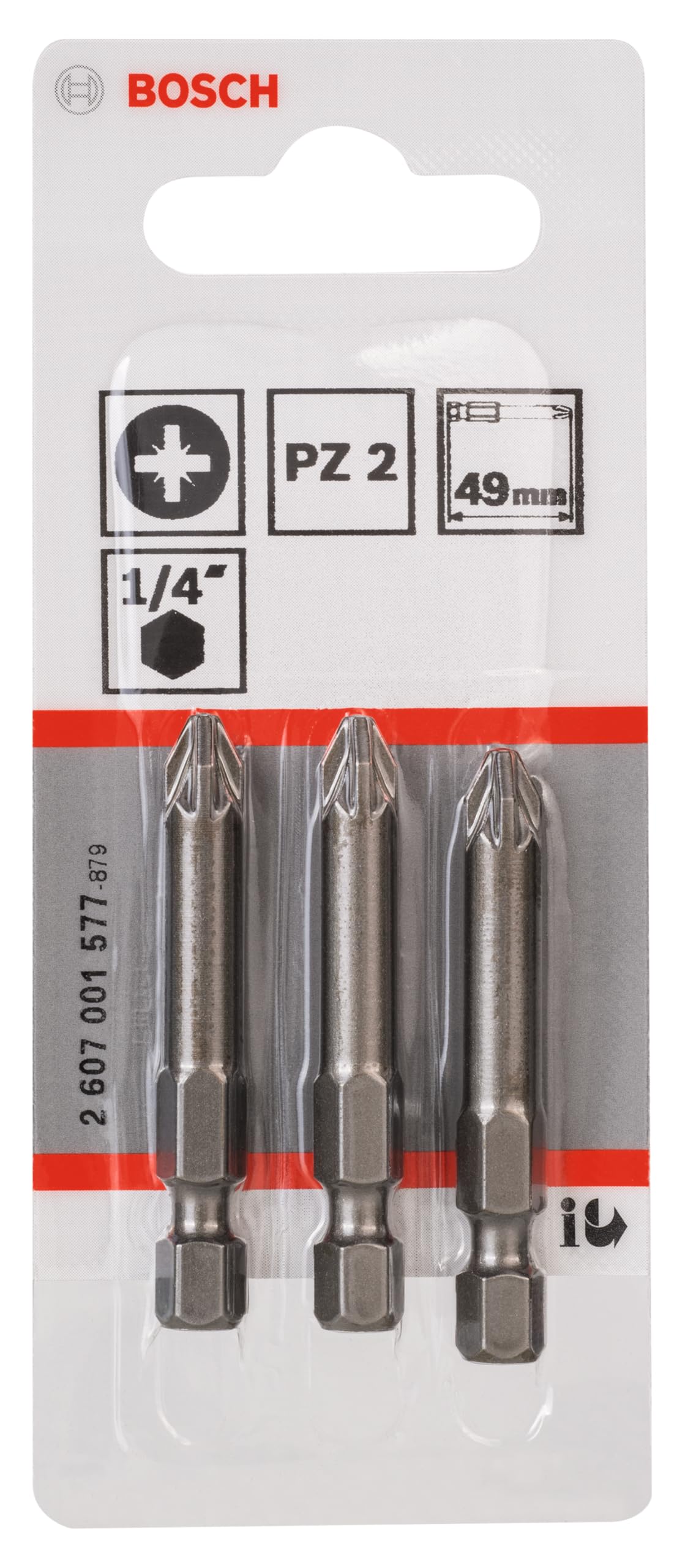 Bosch Blue 2607001577 Extra Hard Screwdriver Bit For Pozidriv Cross Head Screws - Pack Of 3