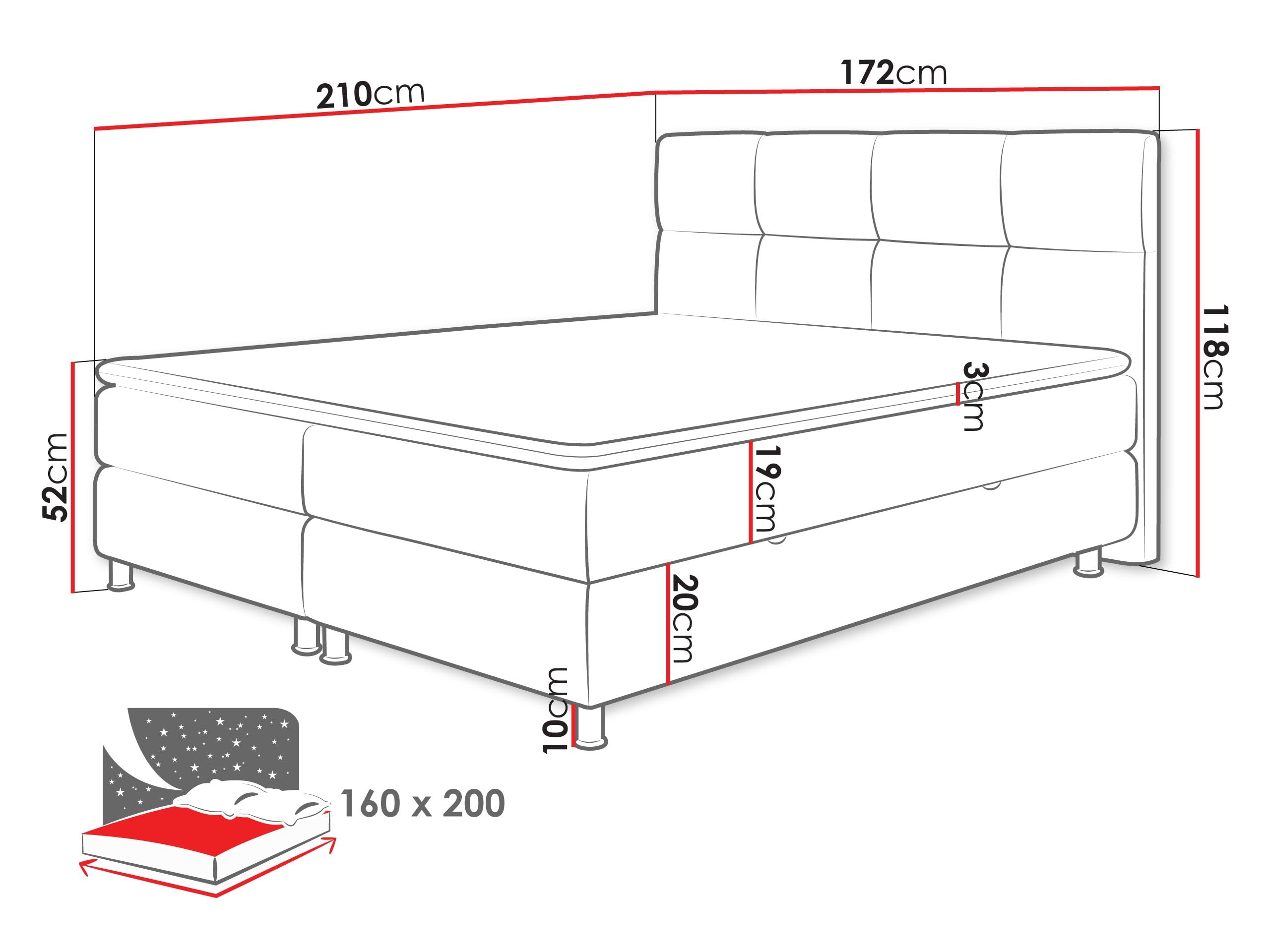 Mirjan24 Boxspringbett Evan mit Zwei Bettkästen, Bonellfederkernmatratzen + Schaumstoff und Topper, Kopfteil gesteppt und gepolstert, Continentalbett, Polsterbett, Ehebett (Fresh 01, 160 x 200 cm)