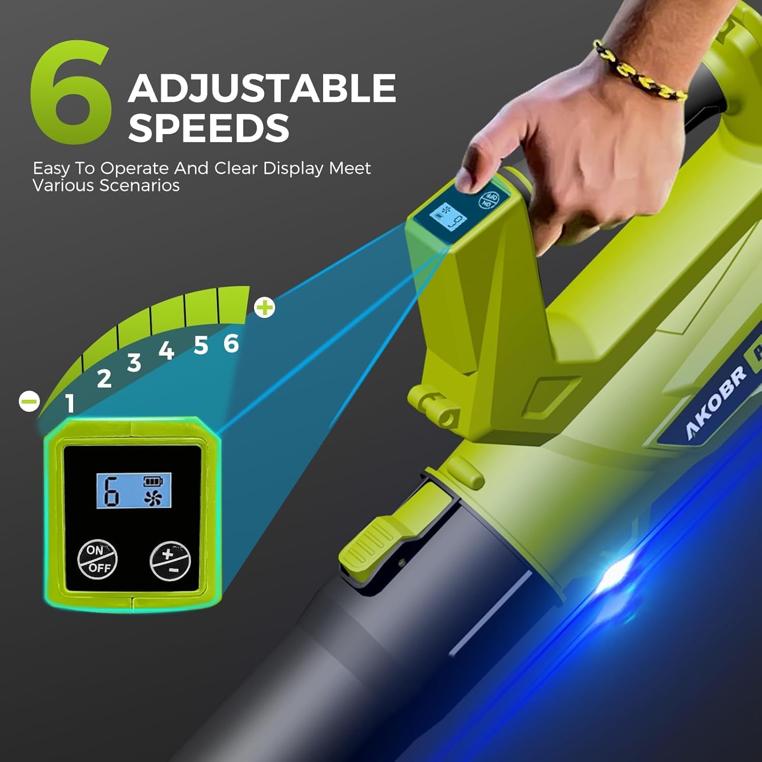 Cordless Leaf Blower with Battery and Charger，540 CFM/170 MPH,Battery Powered with 2 x 6.0Ah Batteries,6-Speed & Turbo Mode,Lightweight for Lawn Care,Patio,Leaves,Dust,and Snow Removal,Green