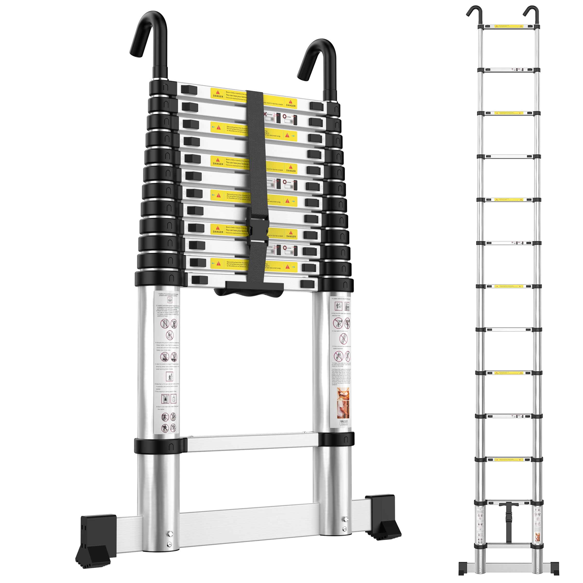 Telescopic Ladder 3.8M Aluminium Extension Extendable Loft Ladder for Roof Loft Caravans RV