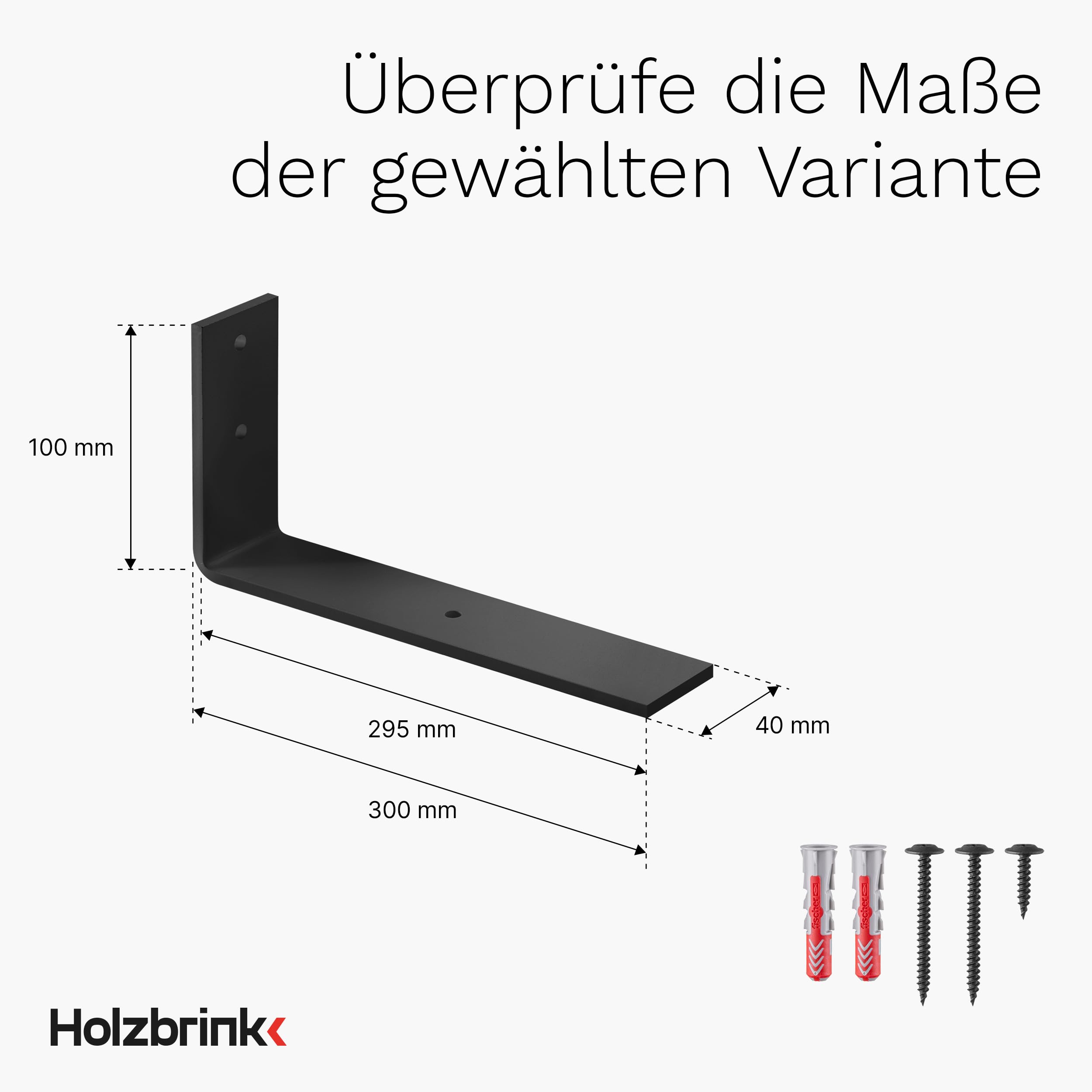 HOLZBRINK Regalträger Metall Regalhalter für Wandregal, Regalwinkel schwarz 300x100x40 mm, 4 Stück, HLR-L-300-9005