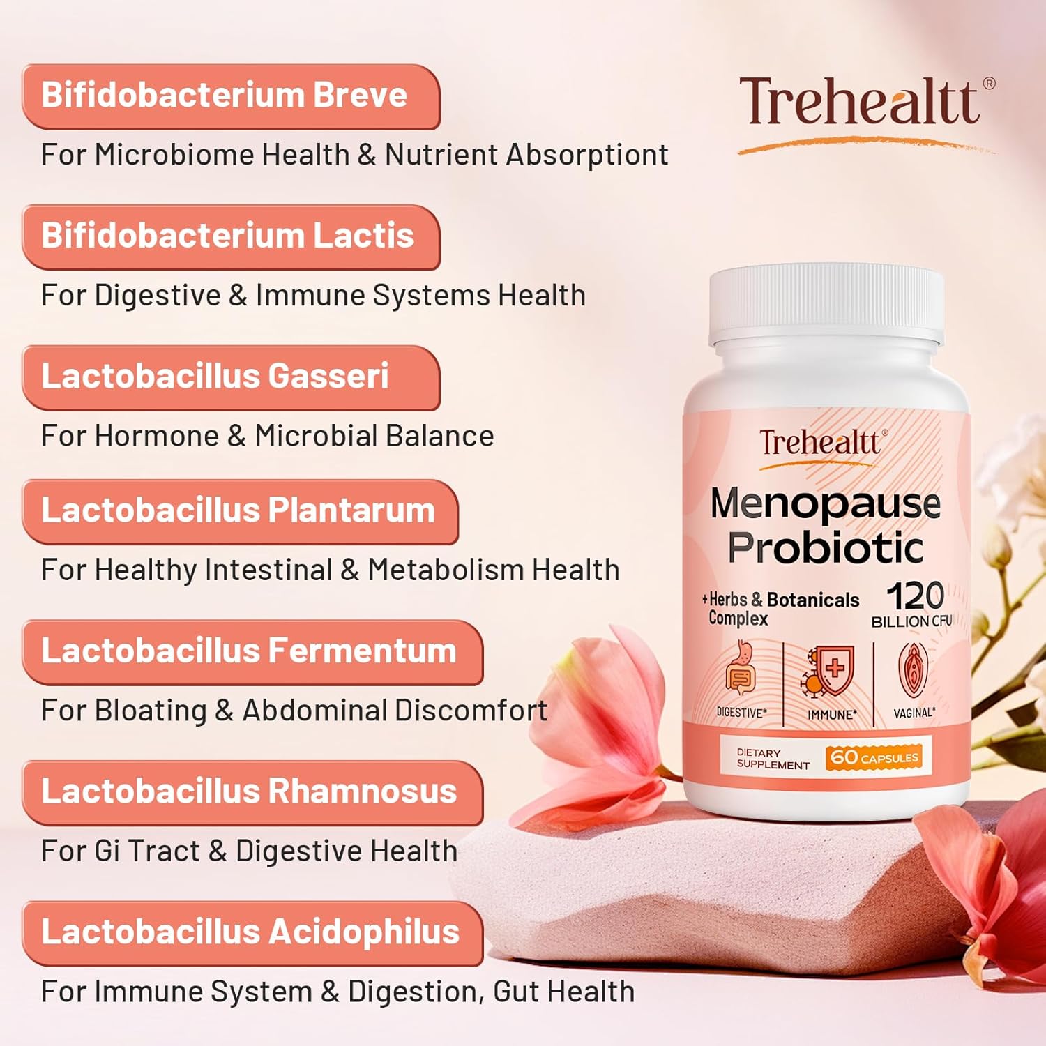 Menopause supplements for women, 120 Billion CFU Probiotic, 13-in-1 Herbs & Botanicals Complex, for Hormone Menopause, Hot Flashes, Night Sweats, Mood Swings, Sleep Disturbances, Vegan, 120 Caps