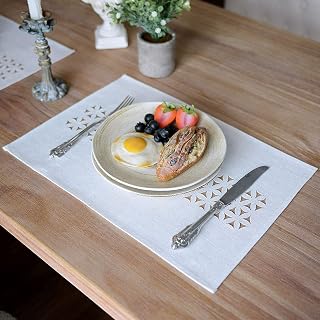 ARTABLE Offwhite Rectangle Fabric Placemat Set of 4 Table Mats 12 x 18 Inch