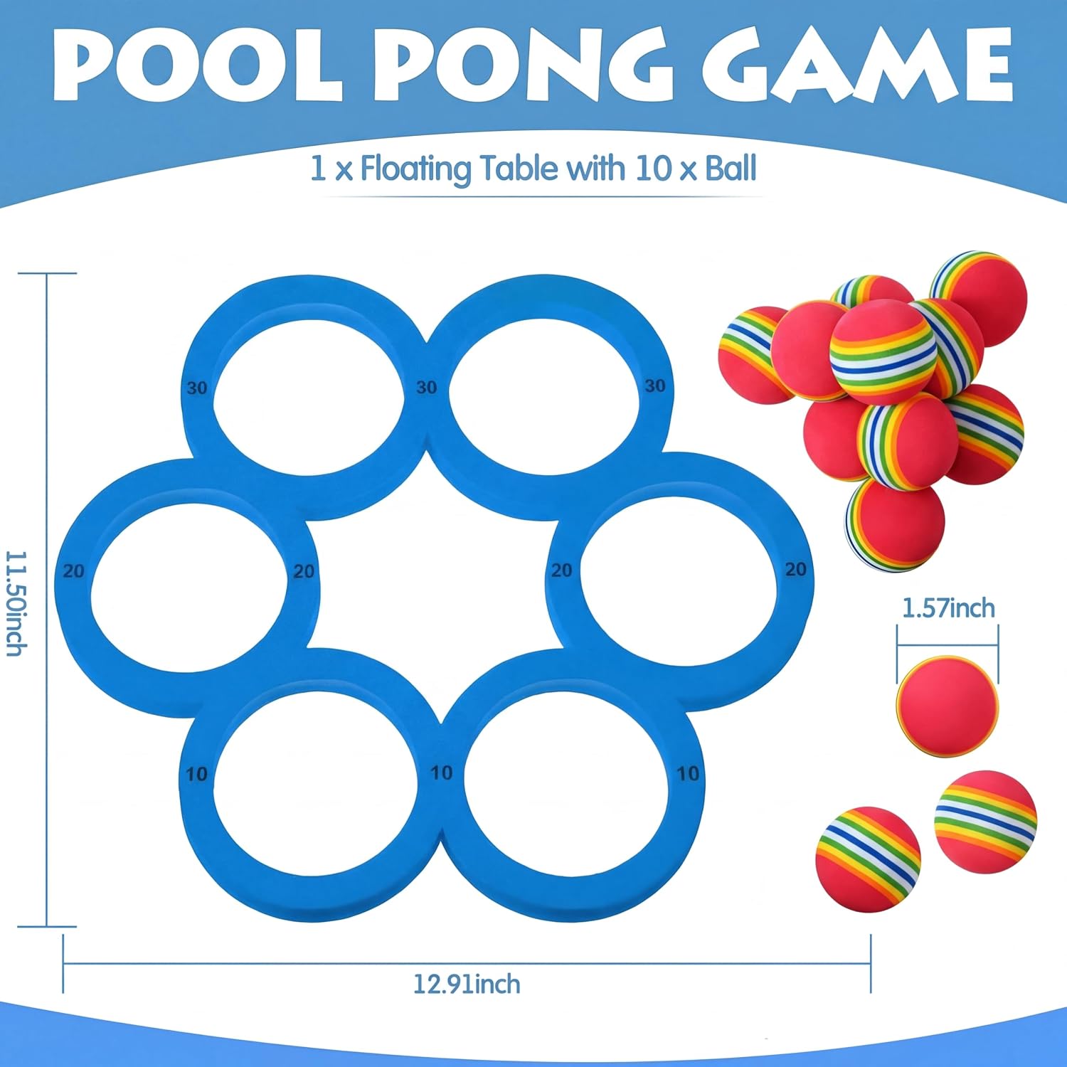Hiboom Pool Game with Score, Combo Foam Pool Floats with 10 Colorful Tossing Balls, Toss Game Swimming Party Toys Accessories for Family Par, Dive Rings (Round,Blue) image 2