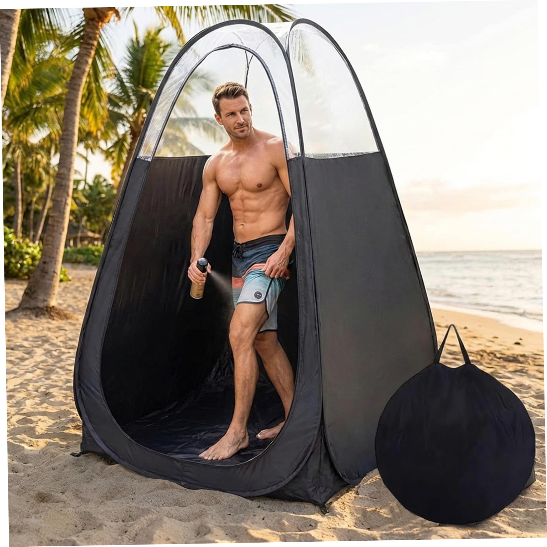 Tente de Bronzage par pulvérisation, Tente de Bronzage Pop-up Portable, Cabine d'intimité instantanée avec Sac Transport pour Douche et Change en Plein air, 47 x 47 x 75 Pouces