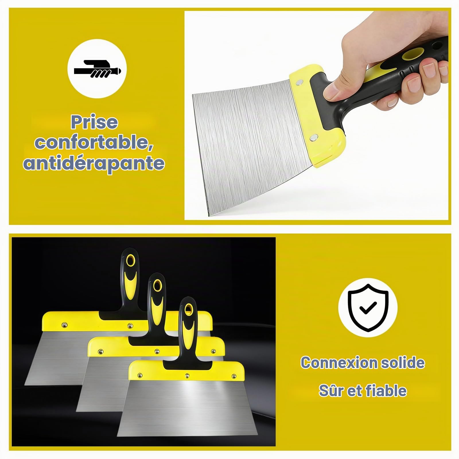 Couteau à Enduire, Spatule Enduit, Lot de 12 Spatules de Surface en Acier Inoxydable, avec Poignée en Plastique, pour Réparation de Cloison Sèche, Application de Mastic, Retrait de Papier Peint