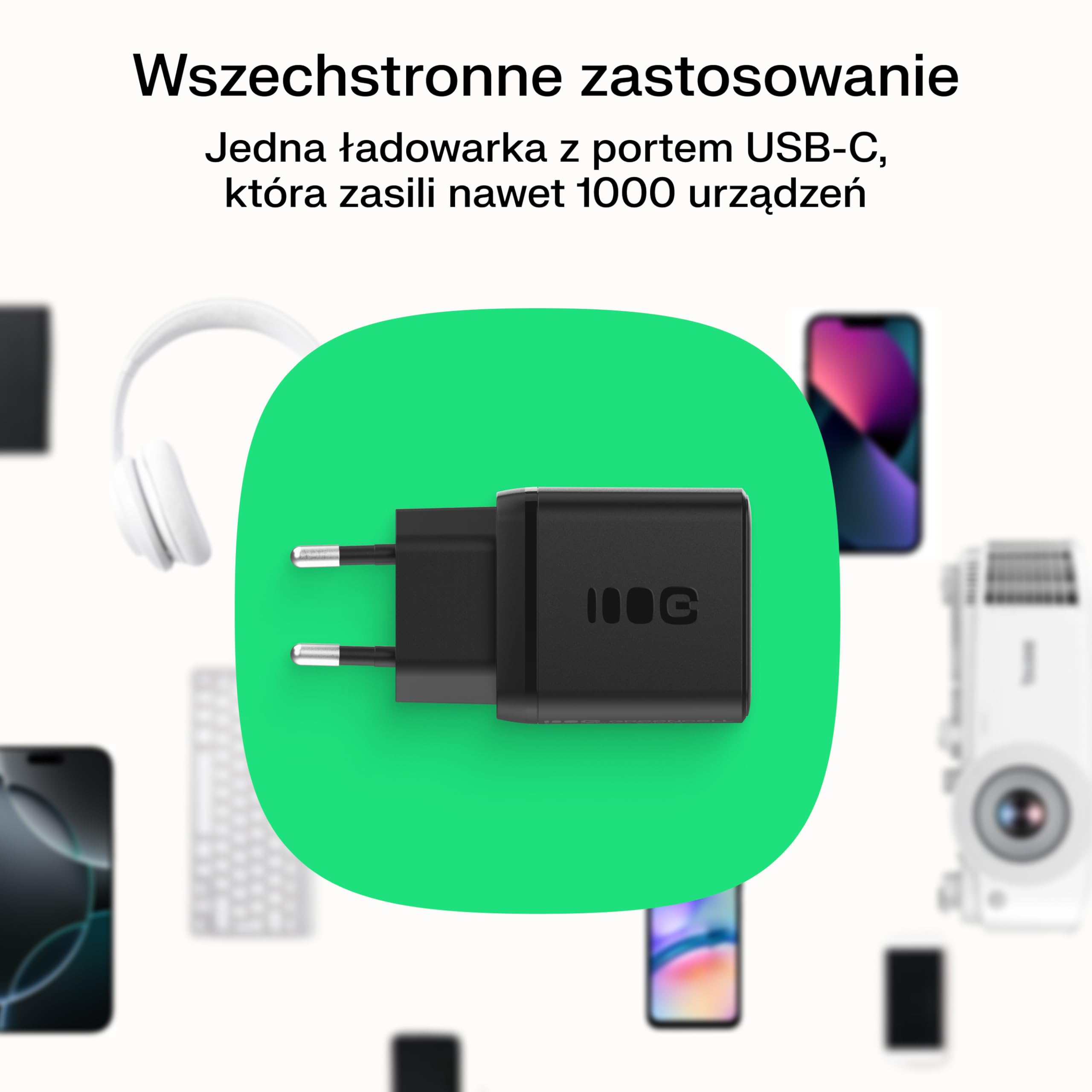Greencell PowerSource Solo30 czarna ładowarka 30 W USB-C Power Delivery kompaktowa ładowarka z USB-C do iPhone 16, iPad Pro kompatybilna z iPhone 16/15/15 Plus/iPhone iPad