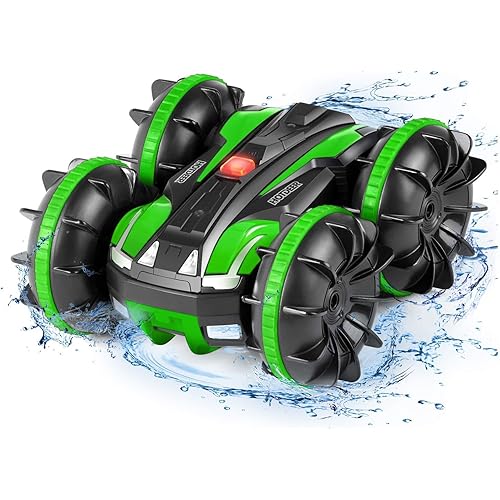 Remote Control Waterproof Boat Truck - Pool Toys Gift 4WD 2.4Ghz Amphibious Vehicle Rotating Tumbling 360° RC Off Road All Terrain Stunt Car for Kids 3 4 5 6 7 8 Years Old