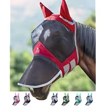 Harrison Howard CareMaster Pro Luminous Horse Fly Mask Large Eye Space Long Nose with Ears UV Protection for Horse Red Full Size