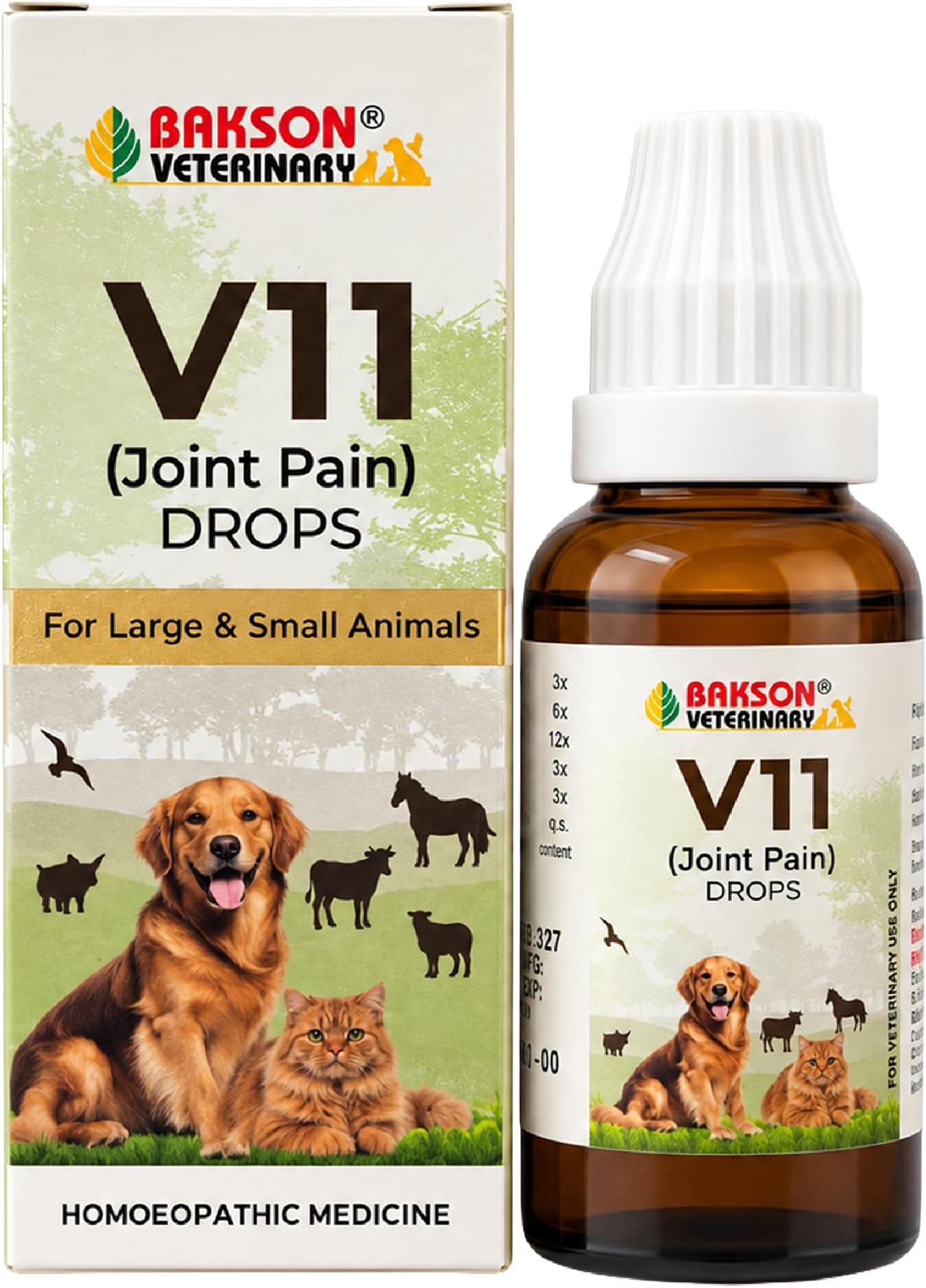 Bakson Veterinary | V-11 (Rheumatisum Drops) | 30 ML | Pet Veterinary Medicine for Animals | Pet Joint Supplement, Arthritis Medicine for Pets, Calcium for Dog & Cats | Pain Relief