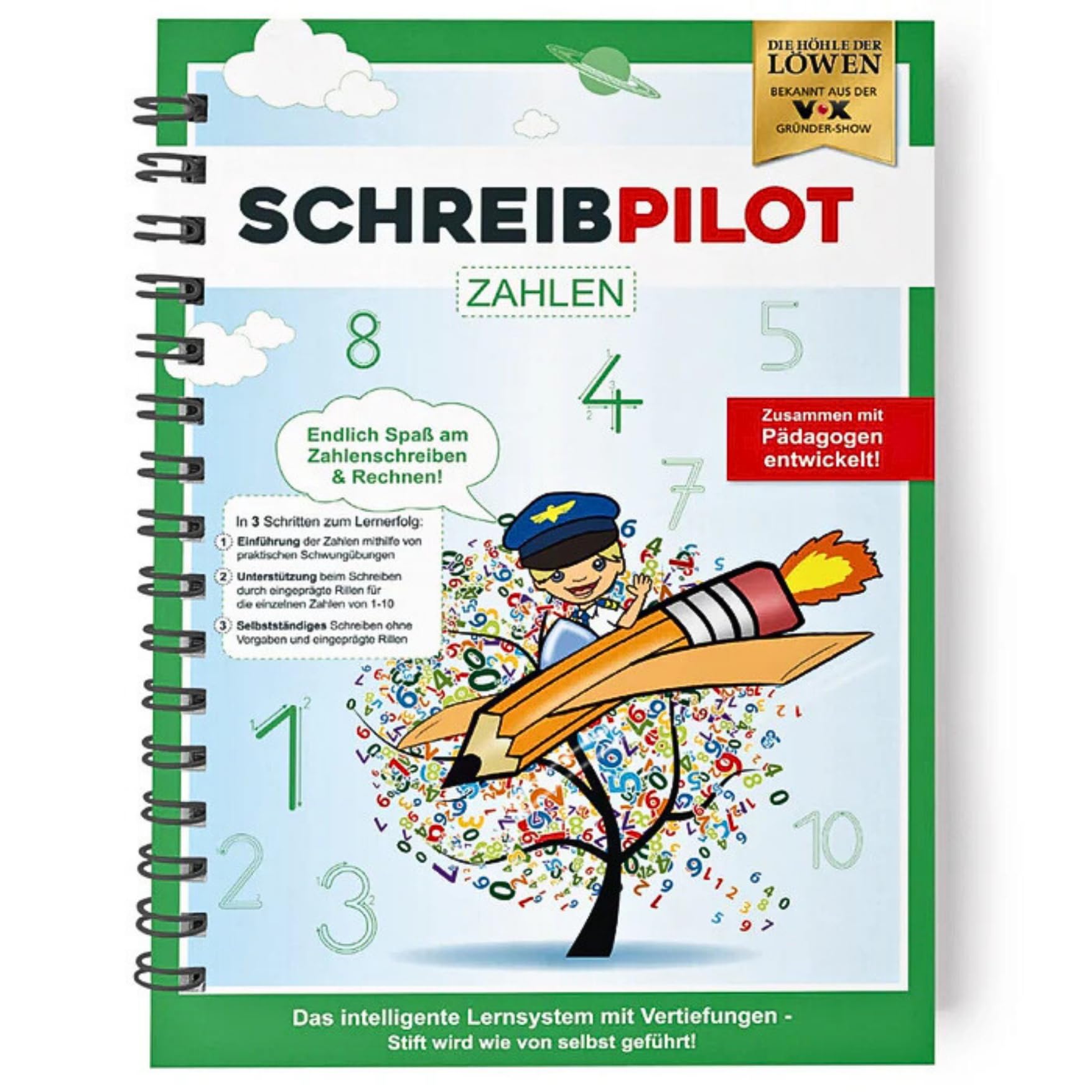 Schreibathlet: Schreiblernheft für ABC-Schützen mit vorgeprägten Zahlen und kleinen Rechenaufgaben (Schreibpilot Zahlen) | Inkl. Bleistift und Radiergummi [deutsch]