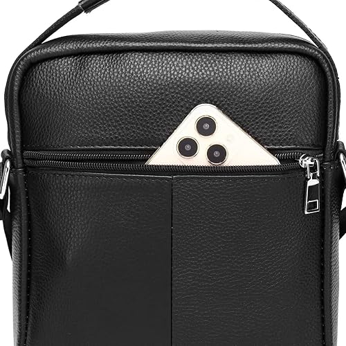 Miniatura 8 de KPYWZER Bolso de hombro de cuero genuino para hombres pequeños, bolso de mensajero, bolso bandolera bandolera para hombre para negocios