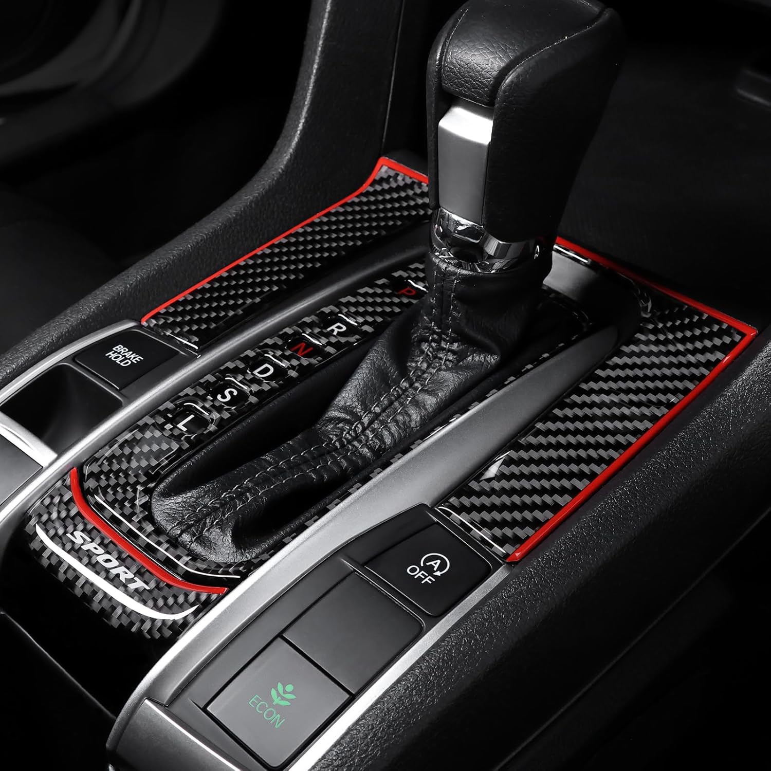 BETTERHUMZ Compatible with 10th Gen Honda Civic 2017 2018 2019 2020 2021 Carbon Fiber Gear Shift Panel Decor Decal Sticker Car Interior Tuning Accessories