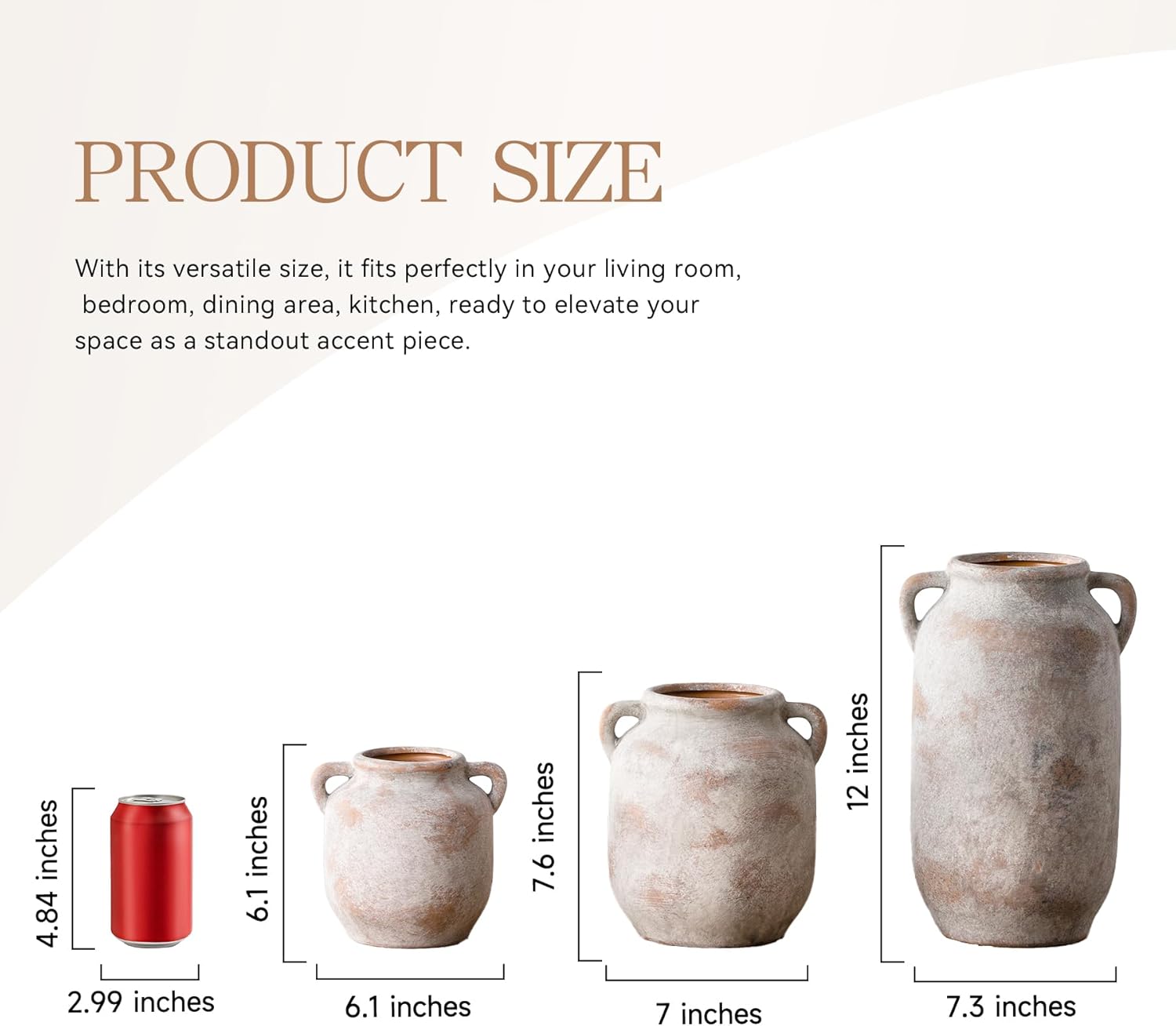 Ceramic Flower Vase Home Decor - 7.6 Inch Farmhouse Rustic Table Vases with Handle Living Room Decoration Decorative Vintage Pottery for Kitchen Shelf Coffee Dining Bookshelf Fireplace Centerpiece - Image 2