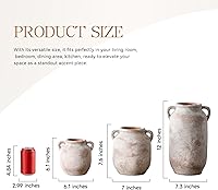 Vista 2 de Florero de cerámica para decoración del hogar - 7.6 pulgadas, jarrones rústicos de granja de mesa con asa, decoración de sala de estar, cerámica