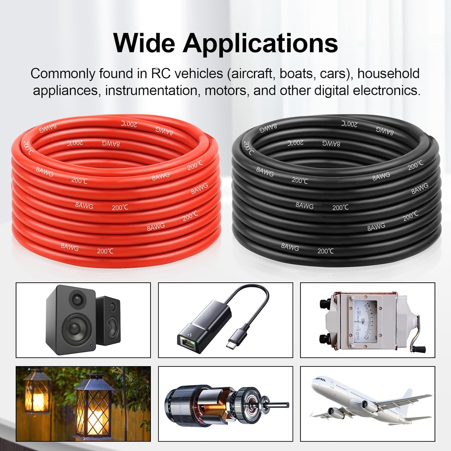 2 Pcs 30FT Conductor Silicone Electrical Wire, 8 AWG Stranded Cord, 8 Gauge Electric Cable,600 Voltage/Flexible Cable/Tinned Copper for Car Wiring, Lamp Cord, Boat Cable,Drones Wire