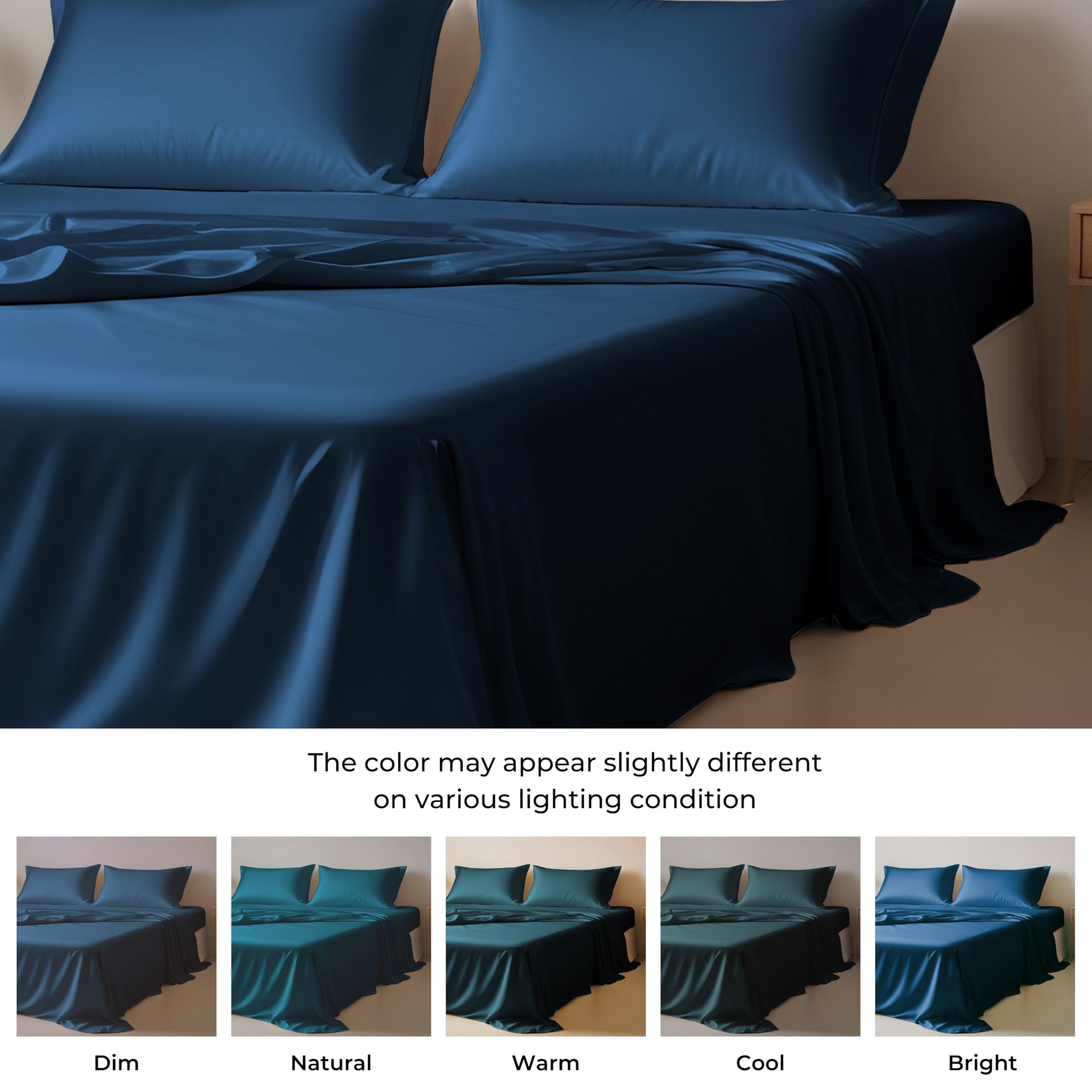 Juego de sábanas 100% Eucalyptus Tencel de LINENWALAS, ropa de cama de lyocell refrescante, transpirable natural, antialérgica, juego de 4 piezas (azul marino, doble)