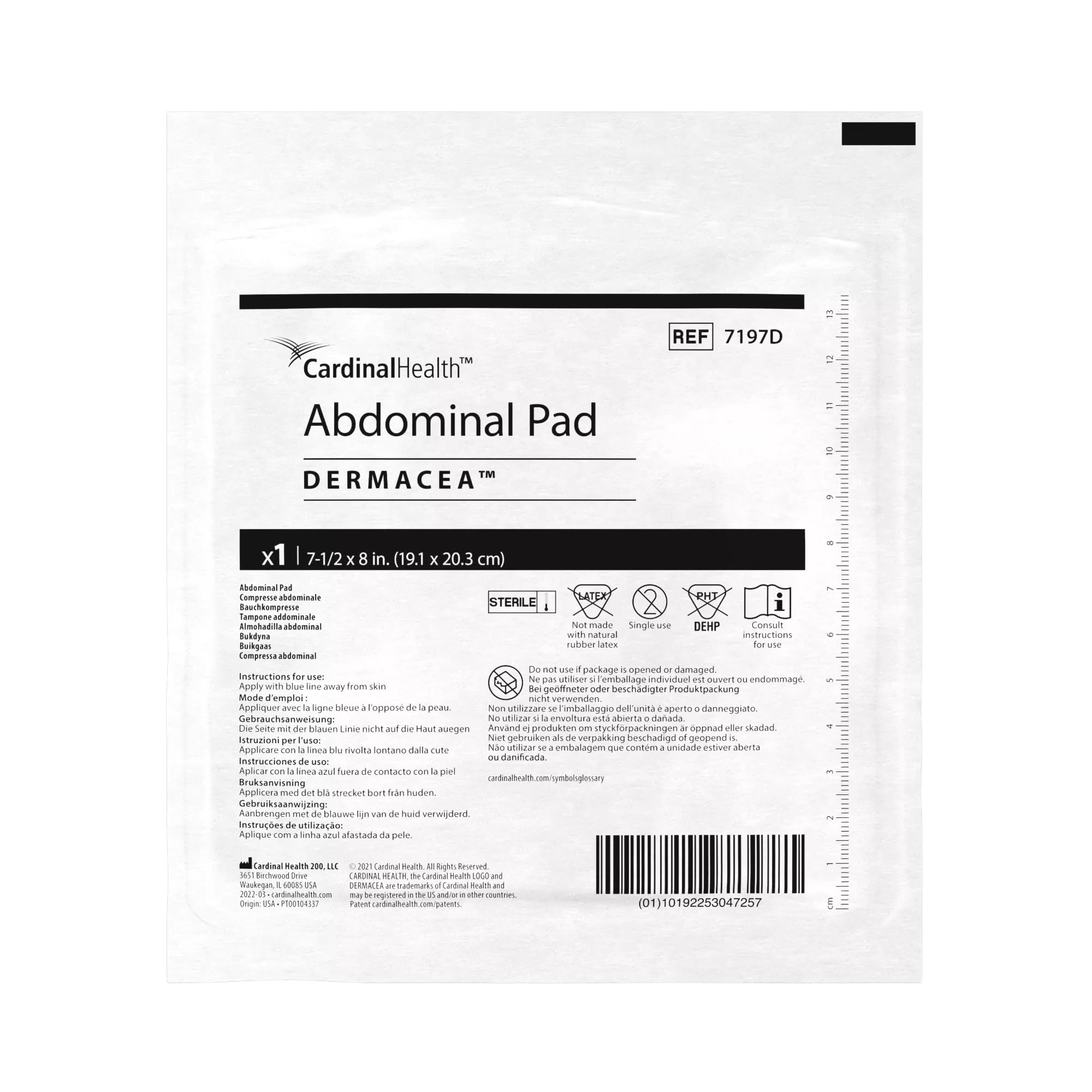 Dermacea™ Abdominal Gauze Pad, Sterile, 7.5 x 8IN, Case of 216