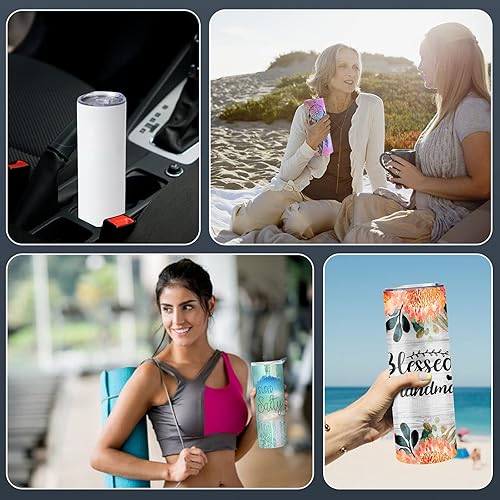 Miniatura 6 de Paquete de 1 vaso de sublimación de 20 onzas de acero inoxidable recto delgado para prensa de calor, taza en blanco con tapa, envoltura retráctil,