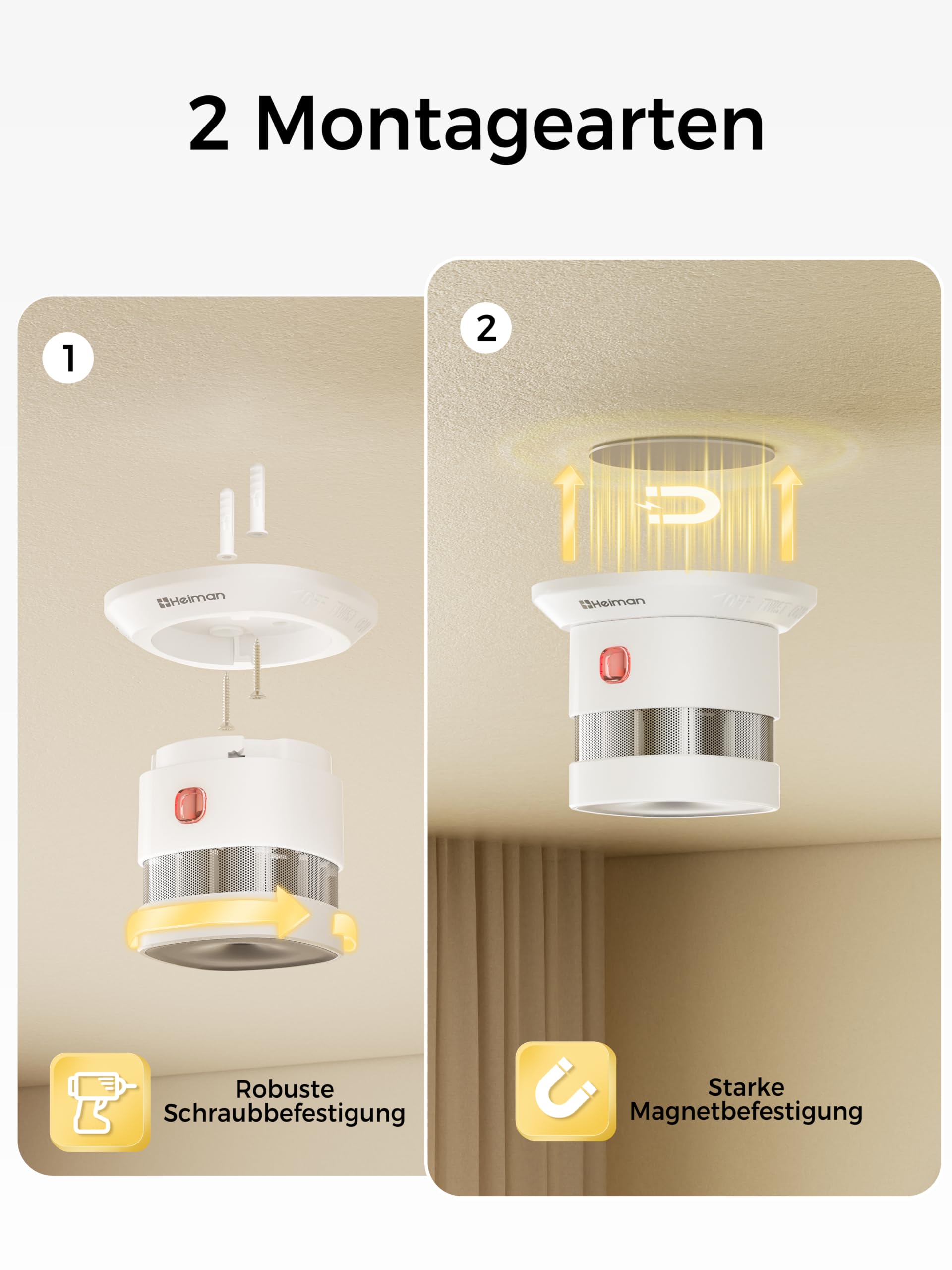 Heiman Smart Zigbee Rauchmelder HS1SA-E Plus, 3 Stück | Smart für Home Assistant ZHA & Z2M, Zigbee 3.0 Hub erforderlich, 5 Jahre austauschbare Batterie, Mit Magnethalterung